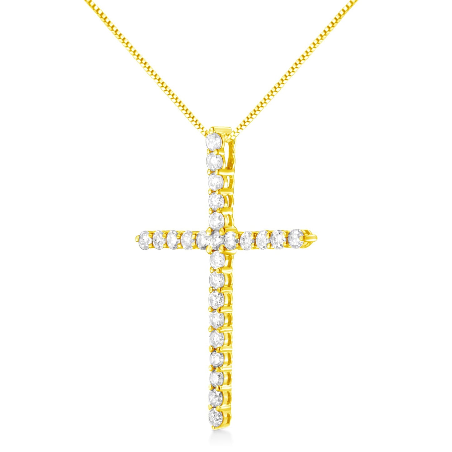 10K Yellow Gold Plated .925 Sterling Silver 2.0 Cttw Round Cut Diamond Cross Pendant Necklace (J-K Color, I1-I2 Clarity) 18" - Bijoux-NYC Direct