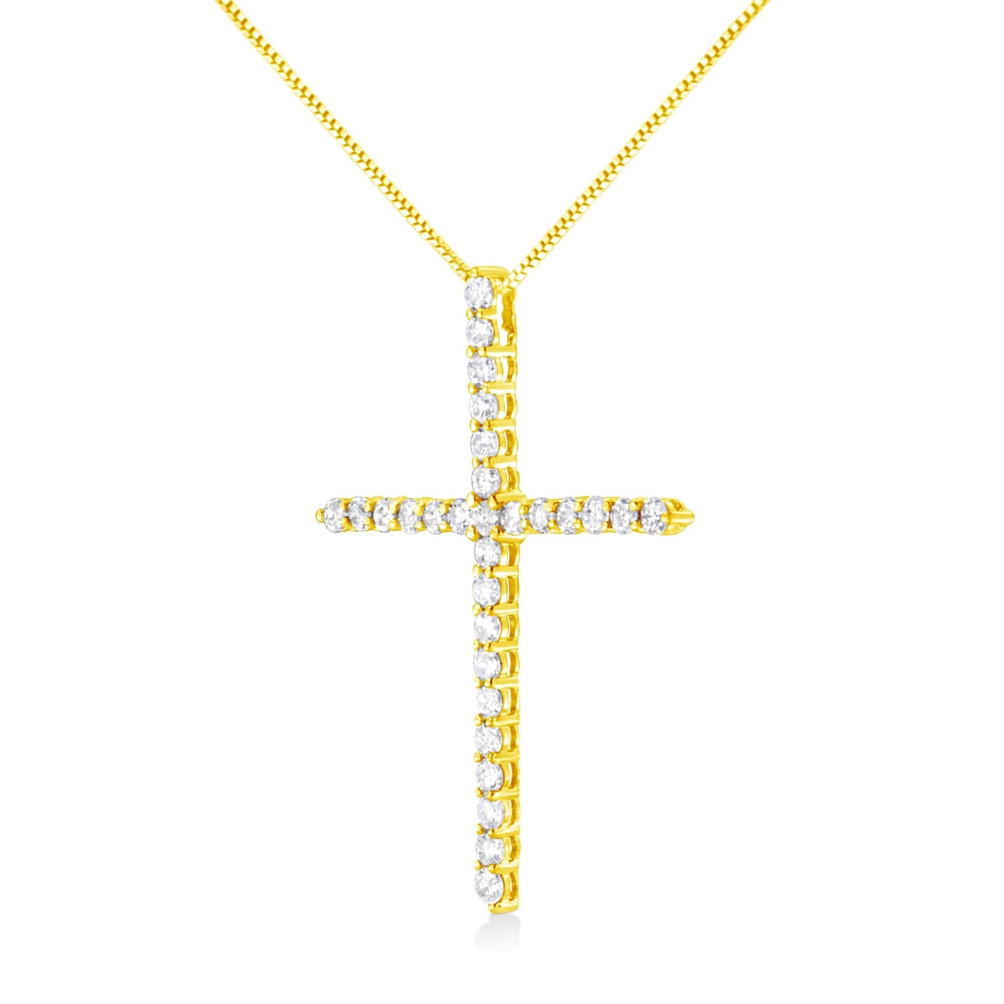 10K Yellow Gold Plated .925 Sterling Silver 3.0 Cttw Prong-Set Round Brilliant Cut Diamond Cross 18" Pendant Necklace (J-K Color, I1-I2 Clarity) - Bijoux-NYC Direct