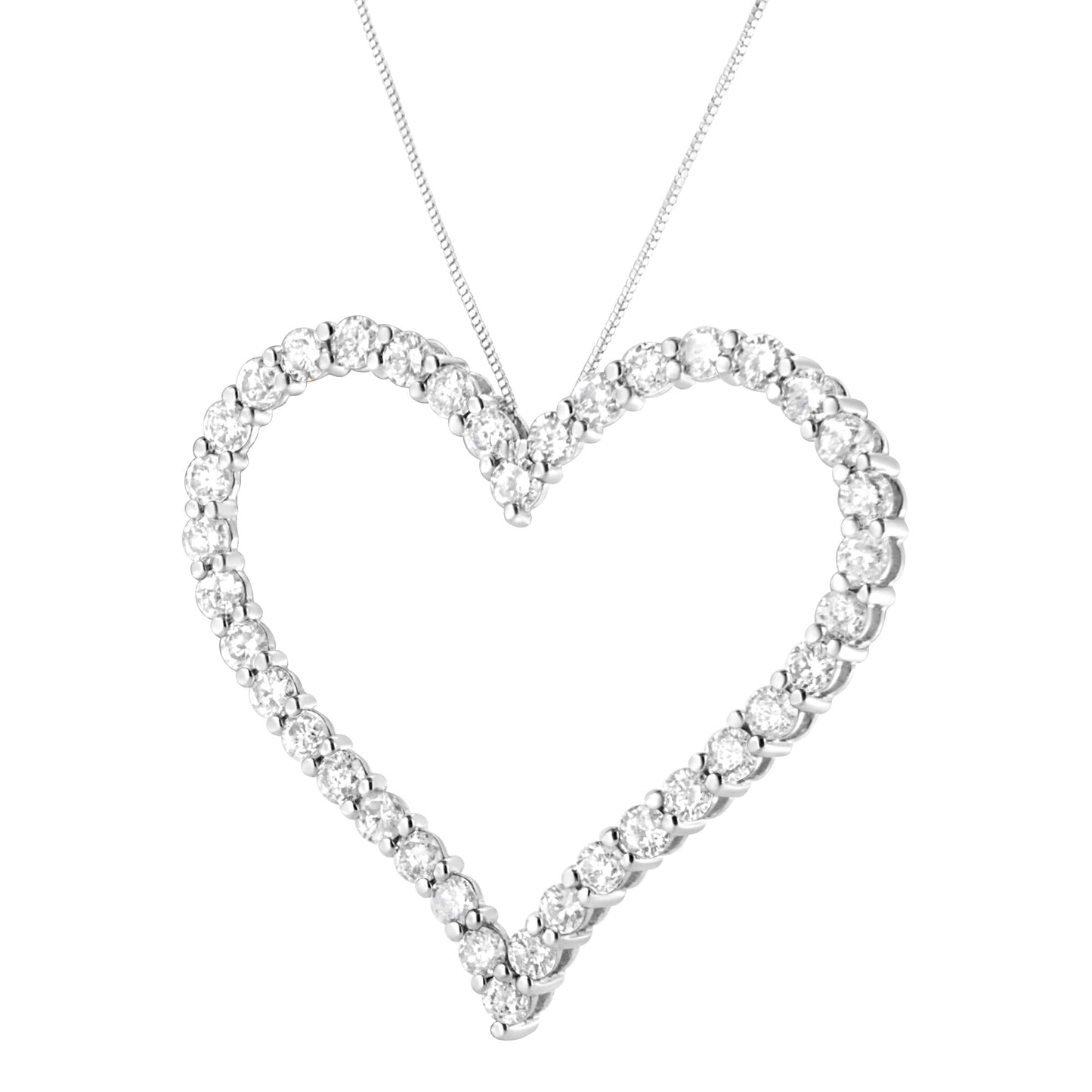 .925 Sterling Silver 3.0 cttw Round-Cut Diamond Open Heart Pendant Necklace (I-J Color, I2-I3 Clarity) - 18" - Bijoux-NYC Direct