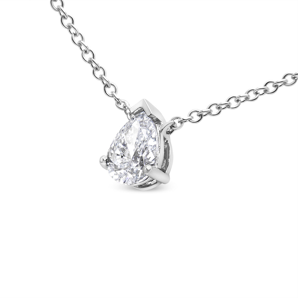 14K White Gold 1/2 Cttw Lab Grown Pear Shape Solitaire Diamond Pendent 18" Necklace (F-G Color, VS2-SI1 Clarity) - Bijoux-NYC Direct