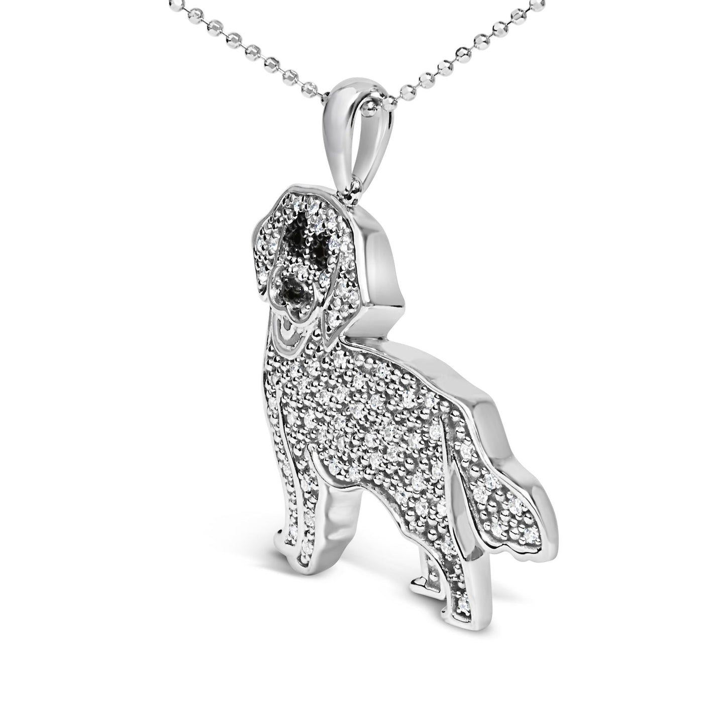 .925 Sterling Silver 1/3 Cttw White and Black Diamond Labrador Retriever Dog Pendant Necklace (I-J Color, I2-I3 Clarity) - 18" Inches