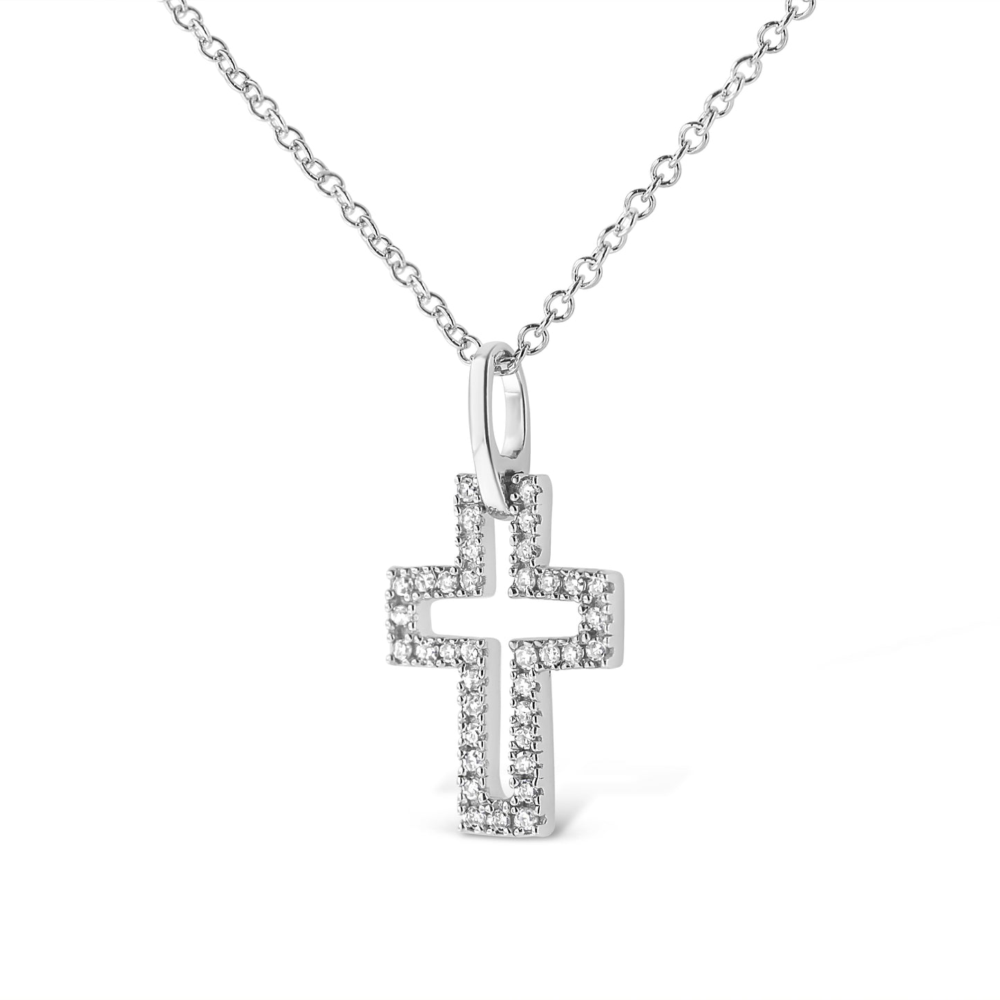 .925 Sterling Silver 1/10 cttw Pave-Set Round-Cut Diamond Open Cross 18" Pendant Necklace (I-J Color, I1-2 Clarity) - Bijoux-NYC Direct
