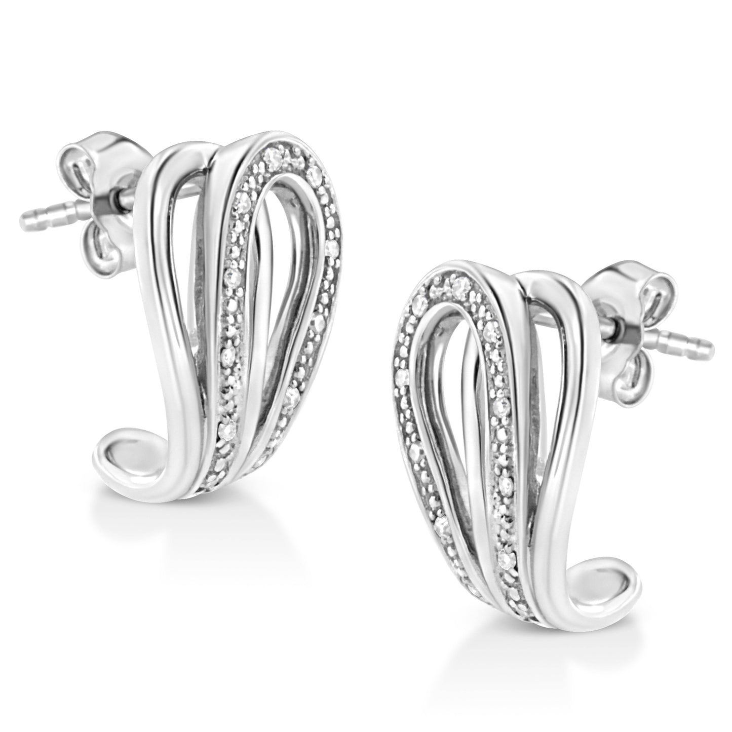 .925 Sterling Silver Pave-Set Diamond Accent Horseshoe Hoop Earring (I-J Color, I1-I2 Clarity) - Bijoux-NYC Direct