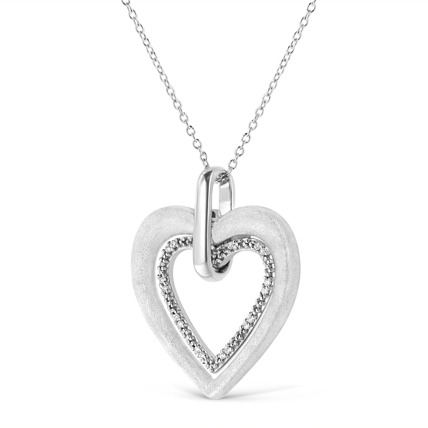 .925 Sterling Silver Prong-Set Diamond Accent Double Heart 18" Pendant Necklace (I-J Color, I1-I2 Clarity) - Bijoux-NYC Direct