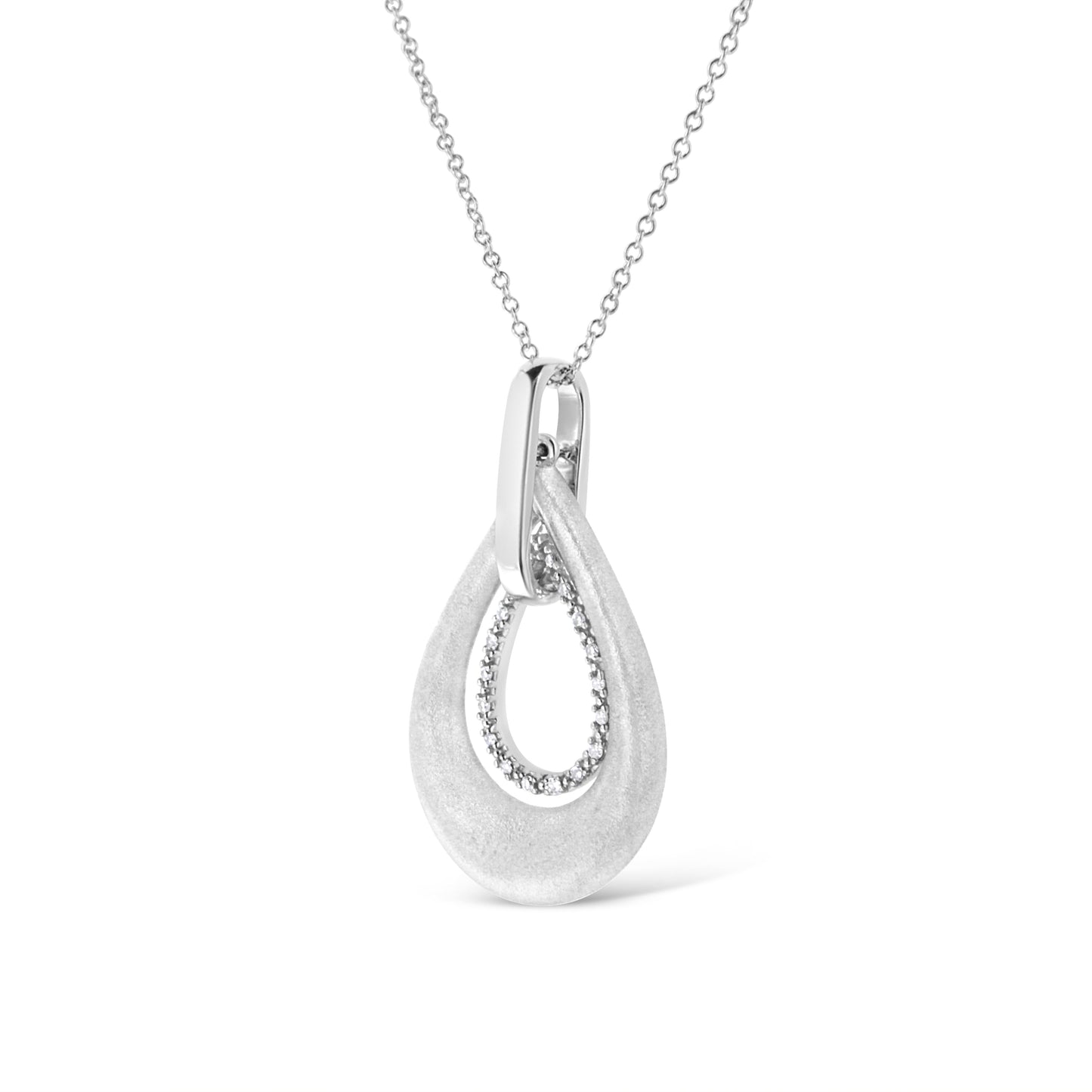 .925 Sterling Silver Prong-Set Diamond Accent Fashion Double Drop Design 18" Pendant Necklace (I-J Color, I1-I2 Clarity) - Bijoux-NYC Direct