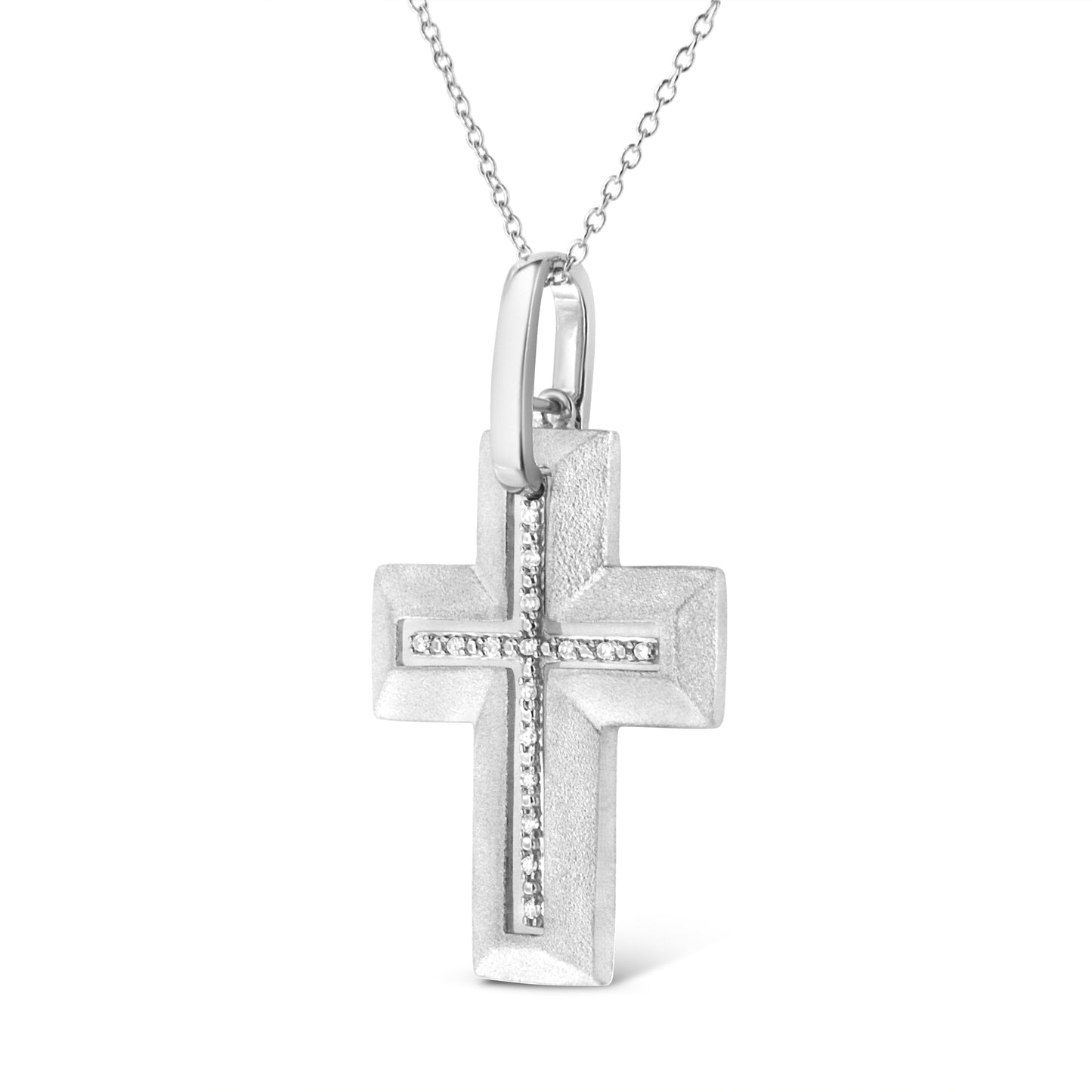 .925 Sterling Silver Prong-Set Diamond Accent Bold Cross 18" Pendant Necklace (I-J Color, I1-I2 Clarity) - Bijoux-NYC Direct