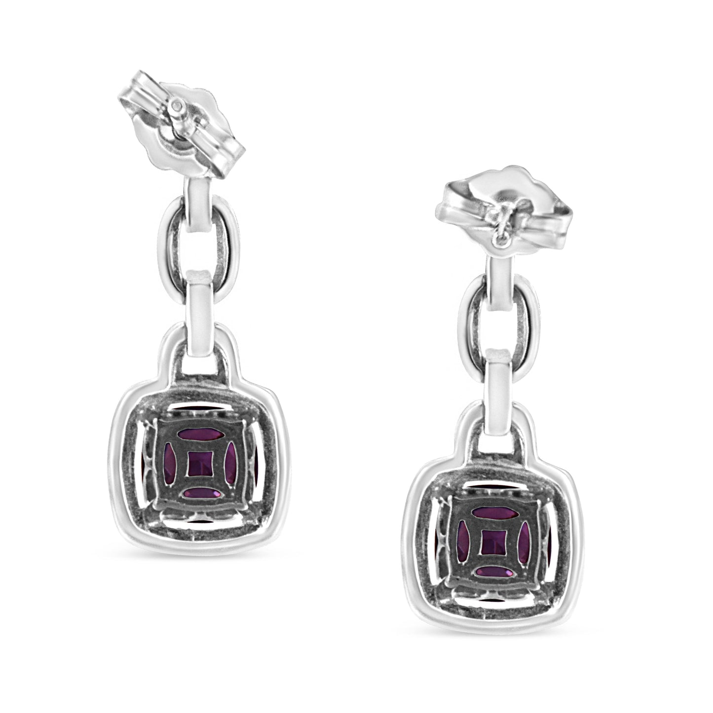 .925 Sterling Silver 6x6MM Cushion Shaped Natural Purple Amethyst and Diamond Accent Drop and Dangle Earrings (I-J Color, I1-I2 Clarity) - Bijoux-NYC Direct