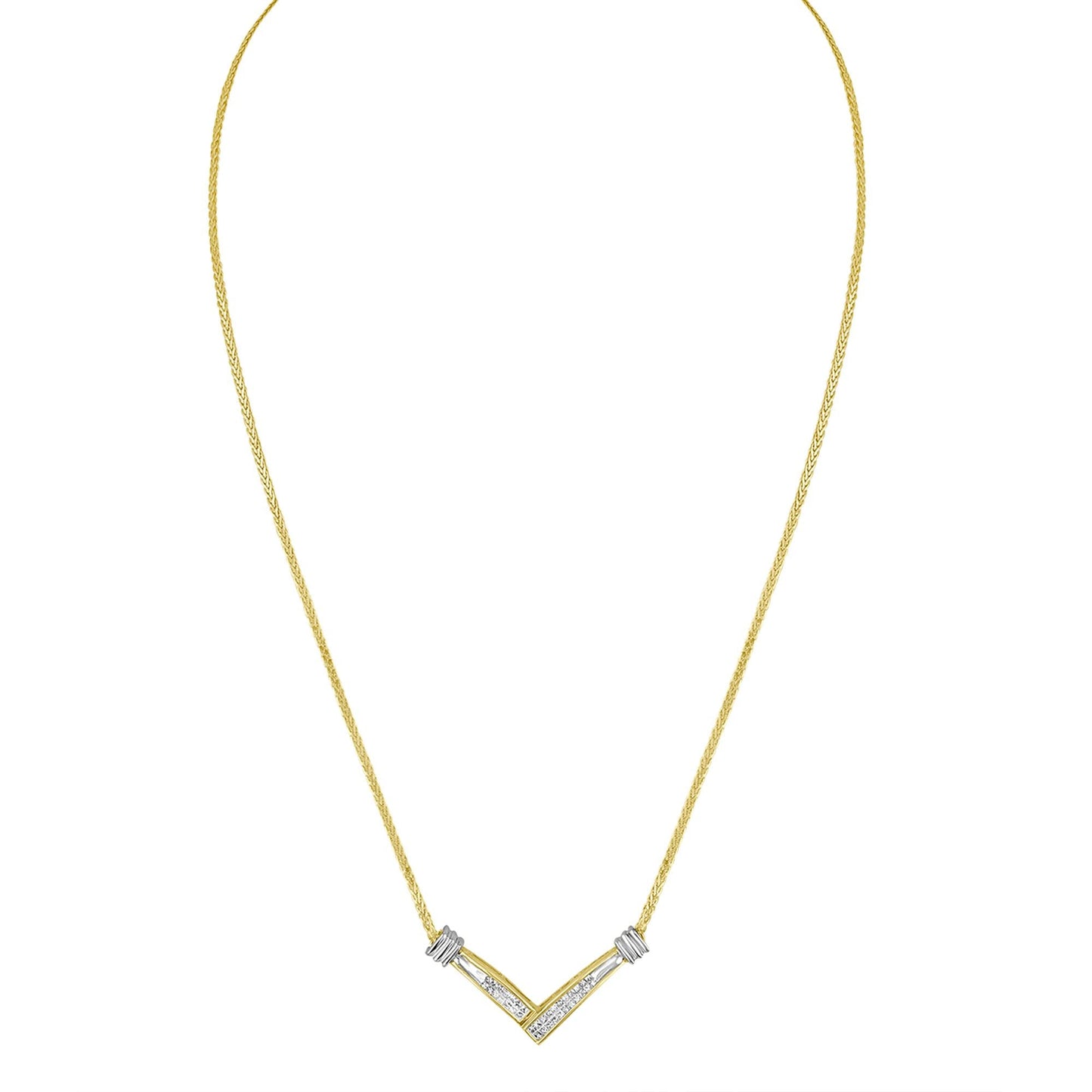 14K Yellow and White Gold 1/4 Cttw Princess Cut Diamond Channel-Set “V” Shape 18" Pendant Necklace (H-I Color, SI2-I1 Clarity) - Bijoux-NYC Direct