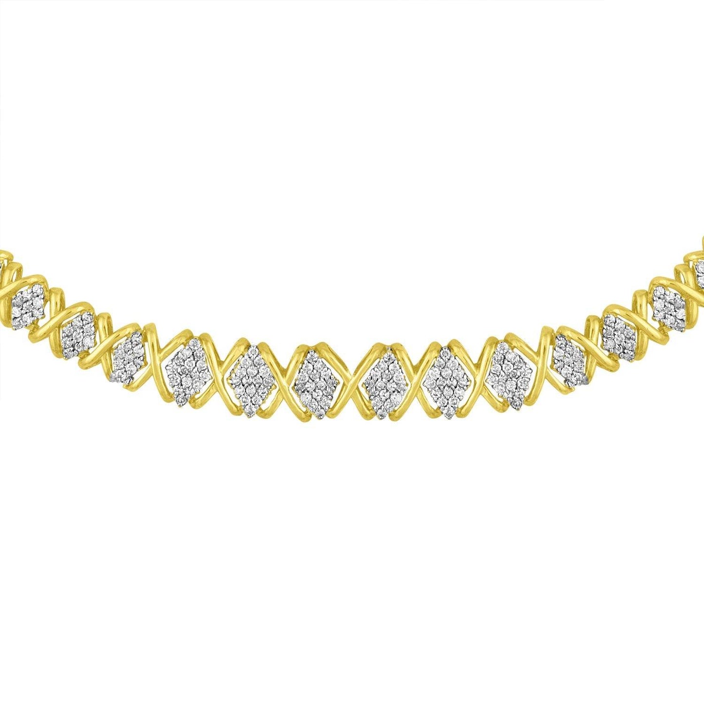 10K Yellow Gold 4 cttw Brilliant Round-Cut Diamond Graduating Riviera Statement Necklace (H-I Color, I2-I3 Clarity) - Bijoux-NYC Direct