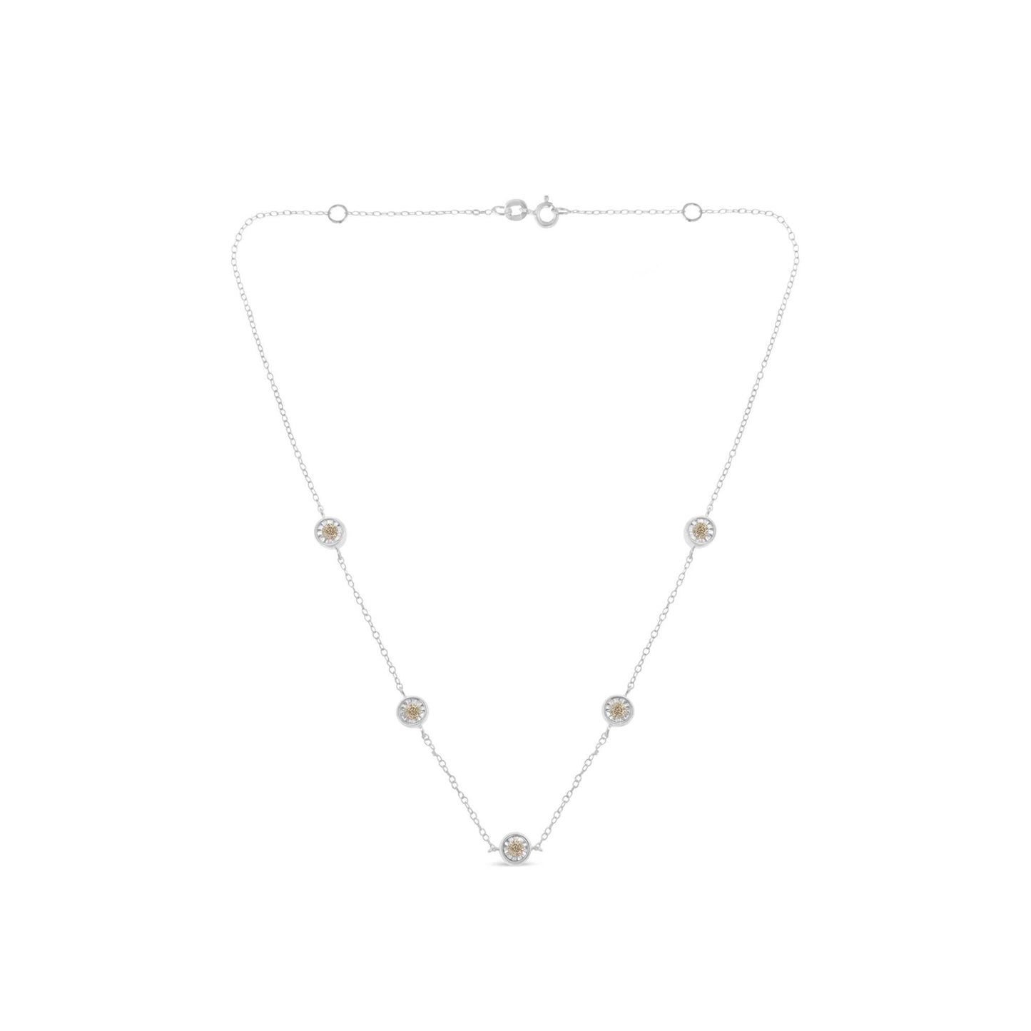 Sterling Silver Diamond Station Necklace (1/2 cttw, I-J Color, I1-I2 Clarity) - Bijoux-NYC Direct