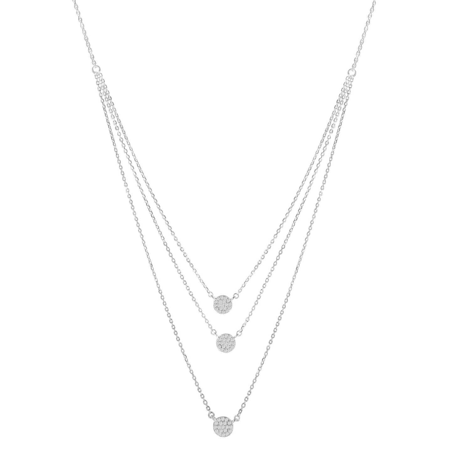 .925 Sterling Silver 1/2 Cttw Round Diamond Medallion Multi-Strand Tri Pendant 18" Necklace (H-I Color, I2-I3 Clarity) - Bijoux-NYC Direct