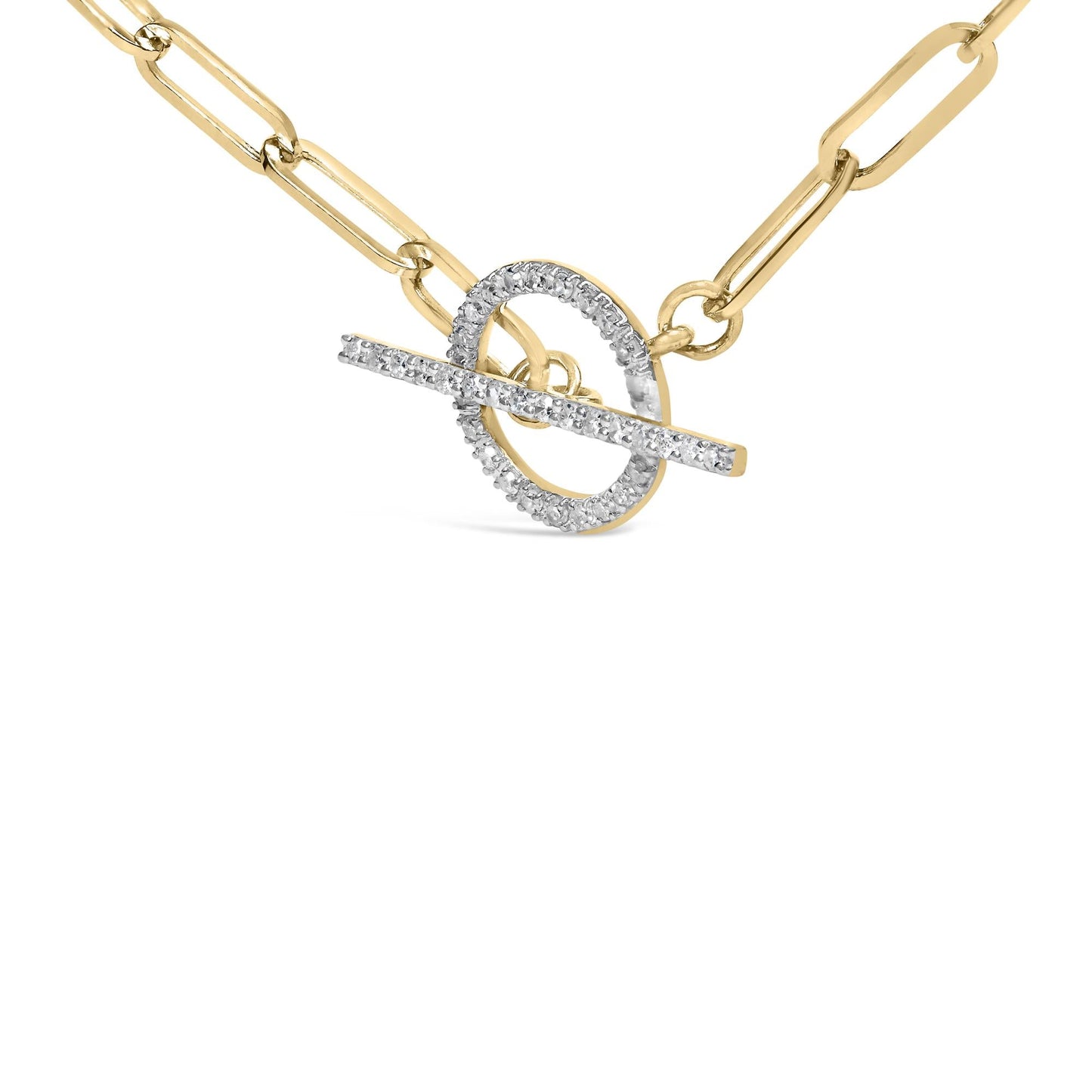 14KT Yellow Gold 1/4 Cttw Diamond Toggle Clasp Paperclip Link Necklace (I-J Color, I1-I2 Clarity) - 18" Inches