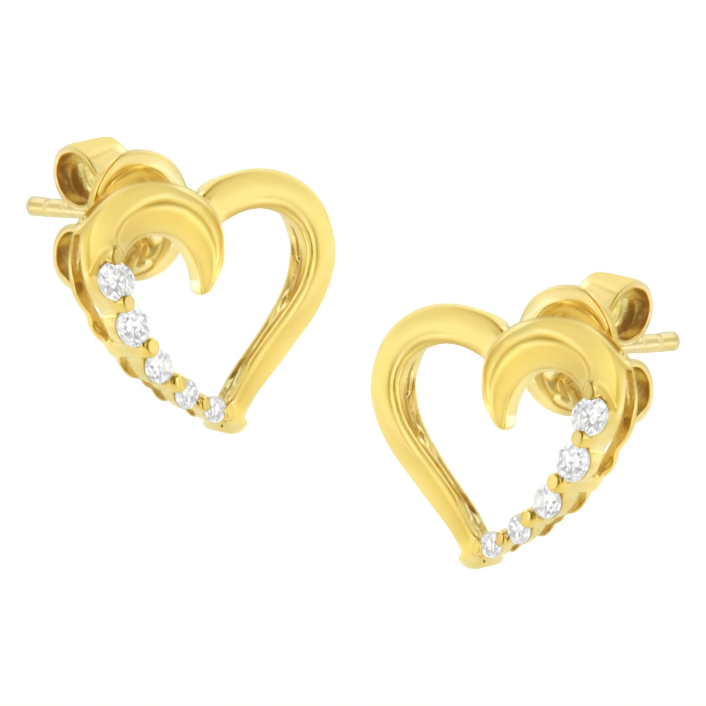 14KT Yellow Gold 1/8 cttw Diamond Journey Heart Earrings (K-L, I1-I2) - Bijoux-NYC Direct