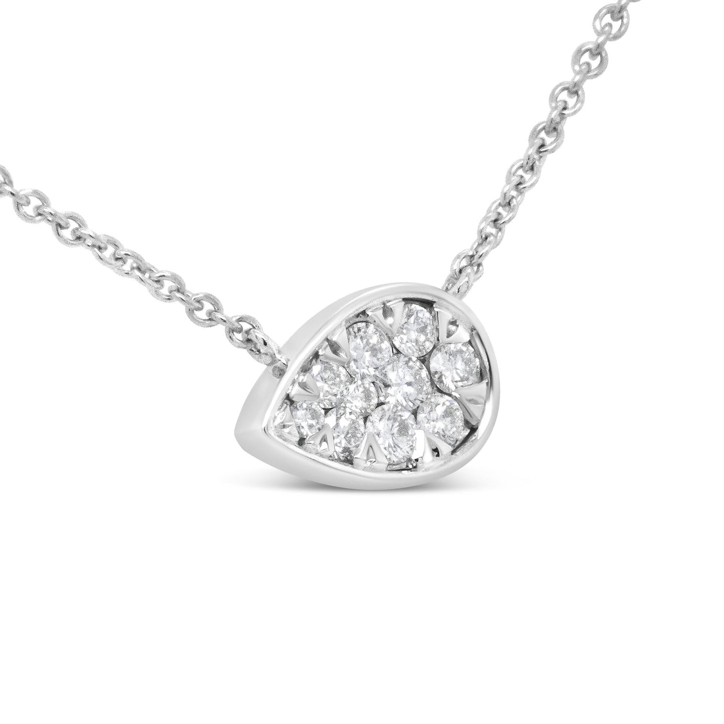 14K White Gold 1/4 Cttw Round Diamond Composite Teardrop Shape 18" Pendant Necklace - (G-H Color, SI2-I1 Clarity) - Bijoux-NYC Direct
