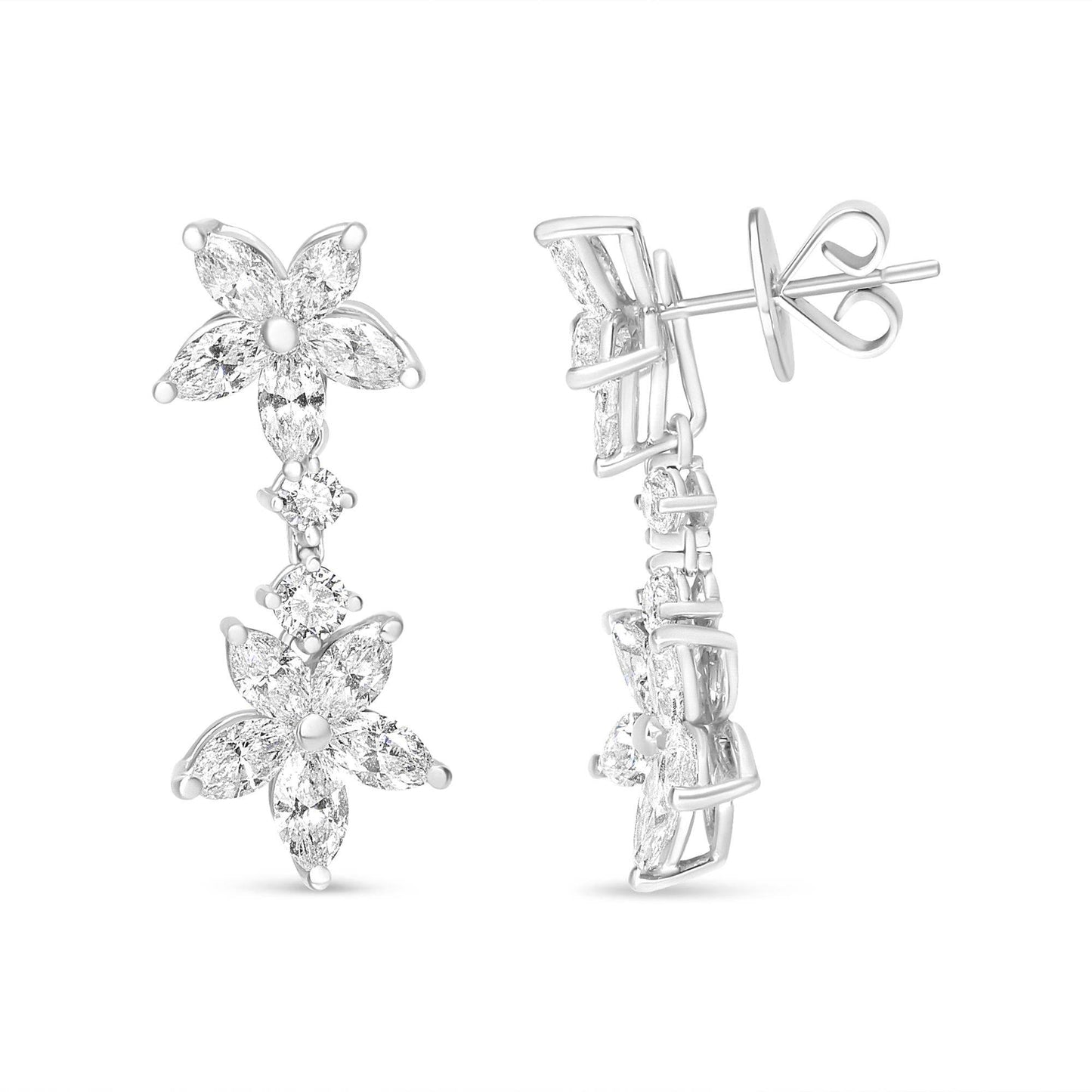 18k White Gold 6.0 Cttw Marquise Diamond Floral Dangle Drop Earrings (E-F Color, VS1-VS2 Clarity) - Bijoux-NYC Direct