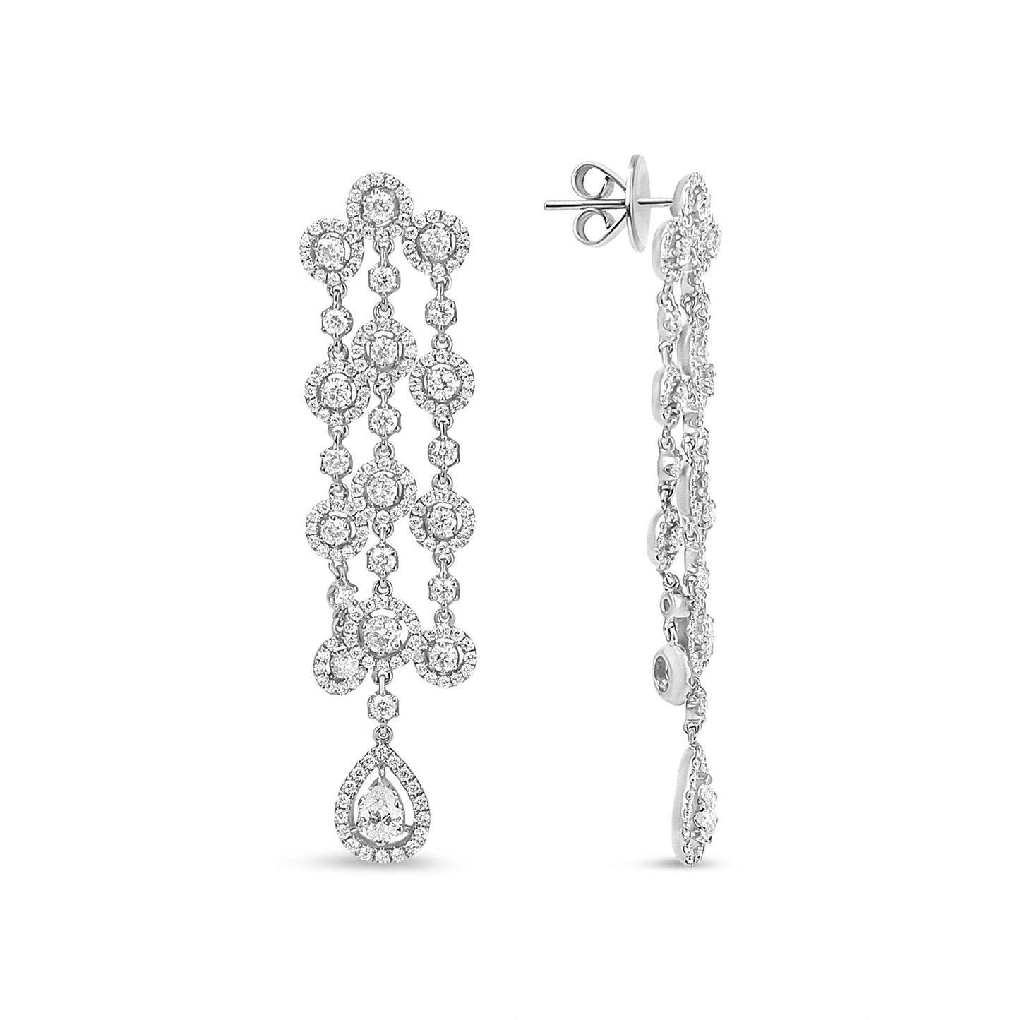 18K White Gold 4 3/4 Cttw Diamond Double Teardrop Waterfall Dangle Earrings (H-I Color, VS1-VS2 Clarity) - Bijoux-NYC Direct