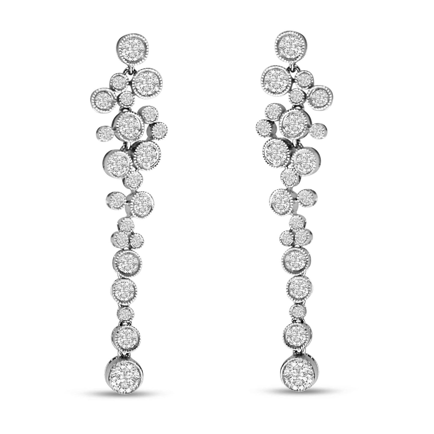18K White Gold 3.15 Cttw Round Diamond Waterfall Drop Dangle Stud Earrings (H-I Color, VS1-VS2 Clarity) - Bijoux-NYC Direct
