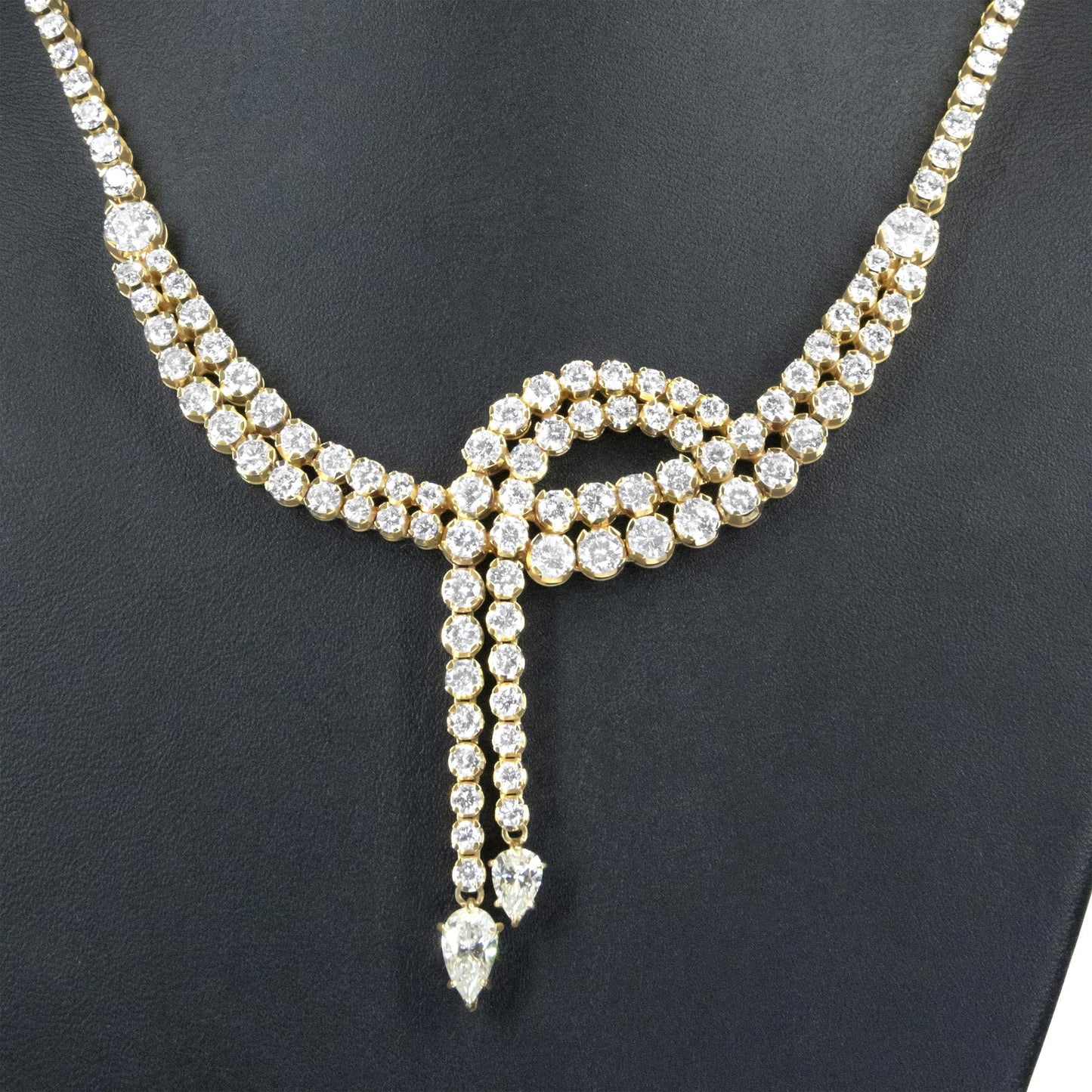 14k Yellow Gold 17.0 Cttw Diamond Double Row Lariat 18" Inch Tennis Necklace with Pear Shape Diamond Drop Tips (I-J Color, VS2-SI1 Clarity) - Bijoux-NYC Direct