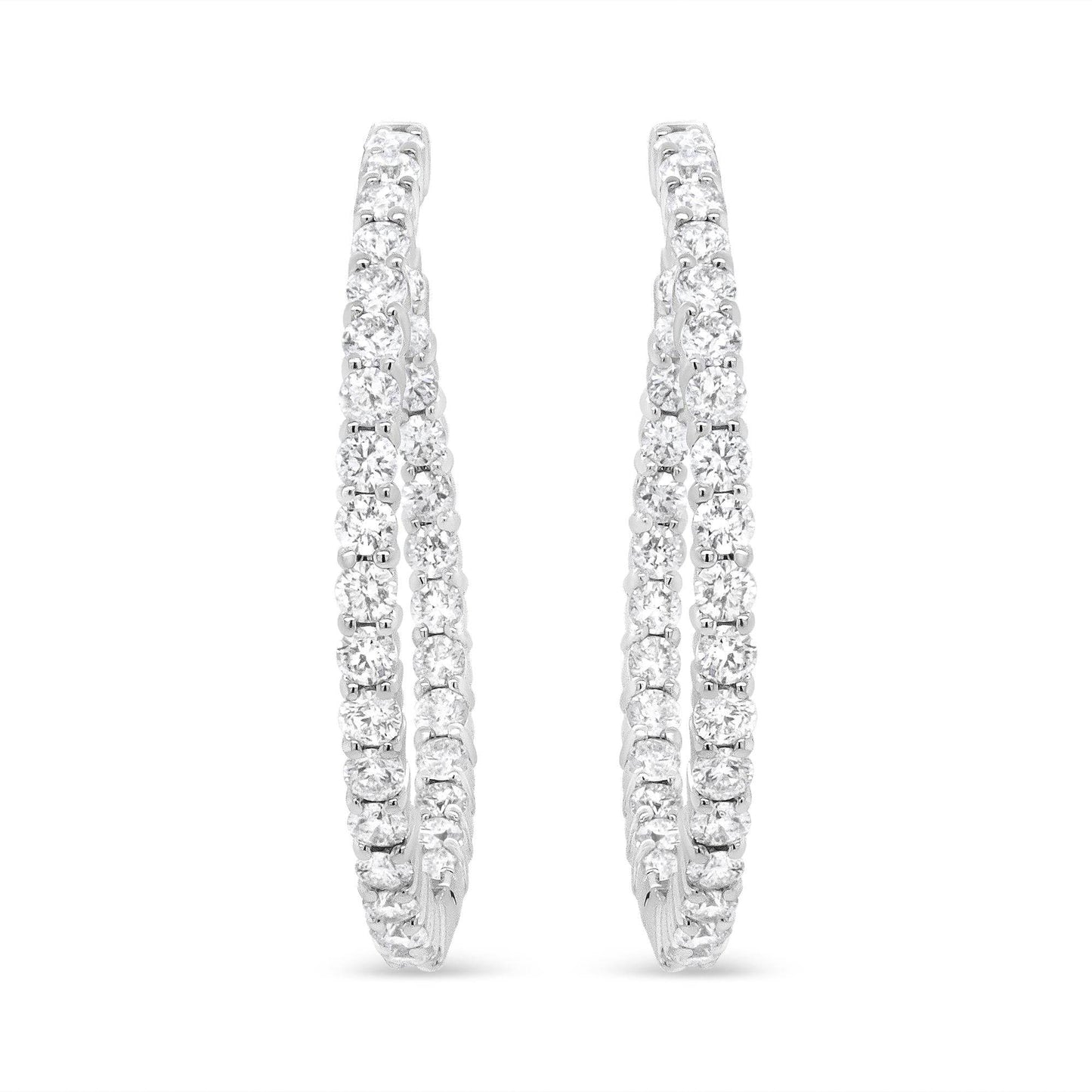 18K White Gold 3 5/8 Cttw Round Diamond Curved Inside-Outside Hoop Earrings (F-G Color, VS1-VS2 Clarity) - Bijoux-NYC Direct