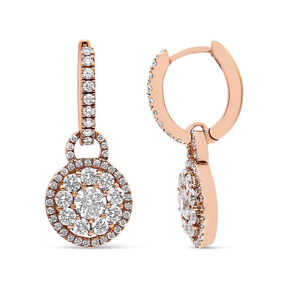 18K Rose Gold 1 1/2 Cttw Round Shaped Diamond Composite Drop and Dangle Leverback Earrings (F-G Color, VS1-VS2 Clarity) - Bijoux-NYC Direct