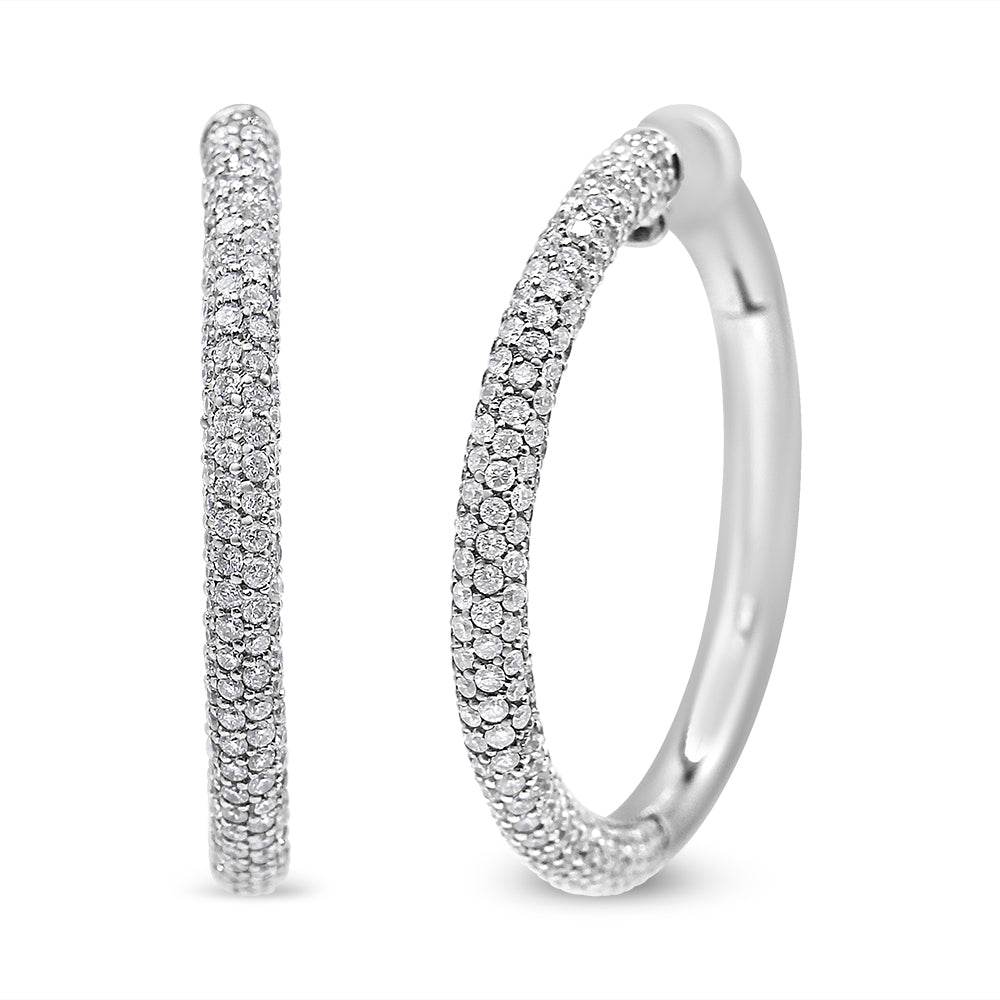 18K White Gold 2 1/3 Cttw Pave Set Diamond Semi Eternity Leverback Hoop Earrings (F-G Color, VS1-VS2 Clarity) - Bijoux-NYC Direct