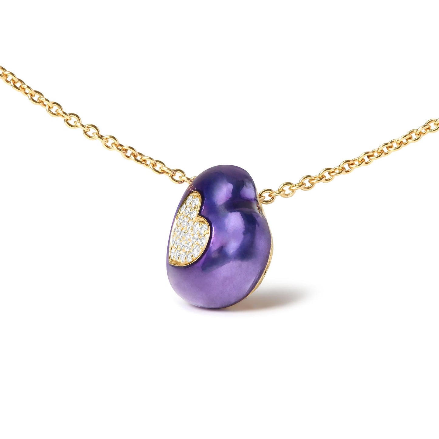 18K Yellow Gold Blue Enamel 1/10 Cttw Round Pave Diamonds Heart Shape 18" Pendant Necklace (G-H Color, SI1-SI2 Clarity) - Adjustable up to 16" - 18" - Bijoux-NYC Direct