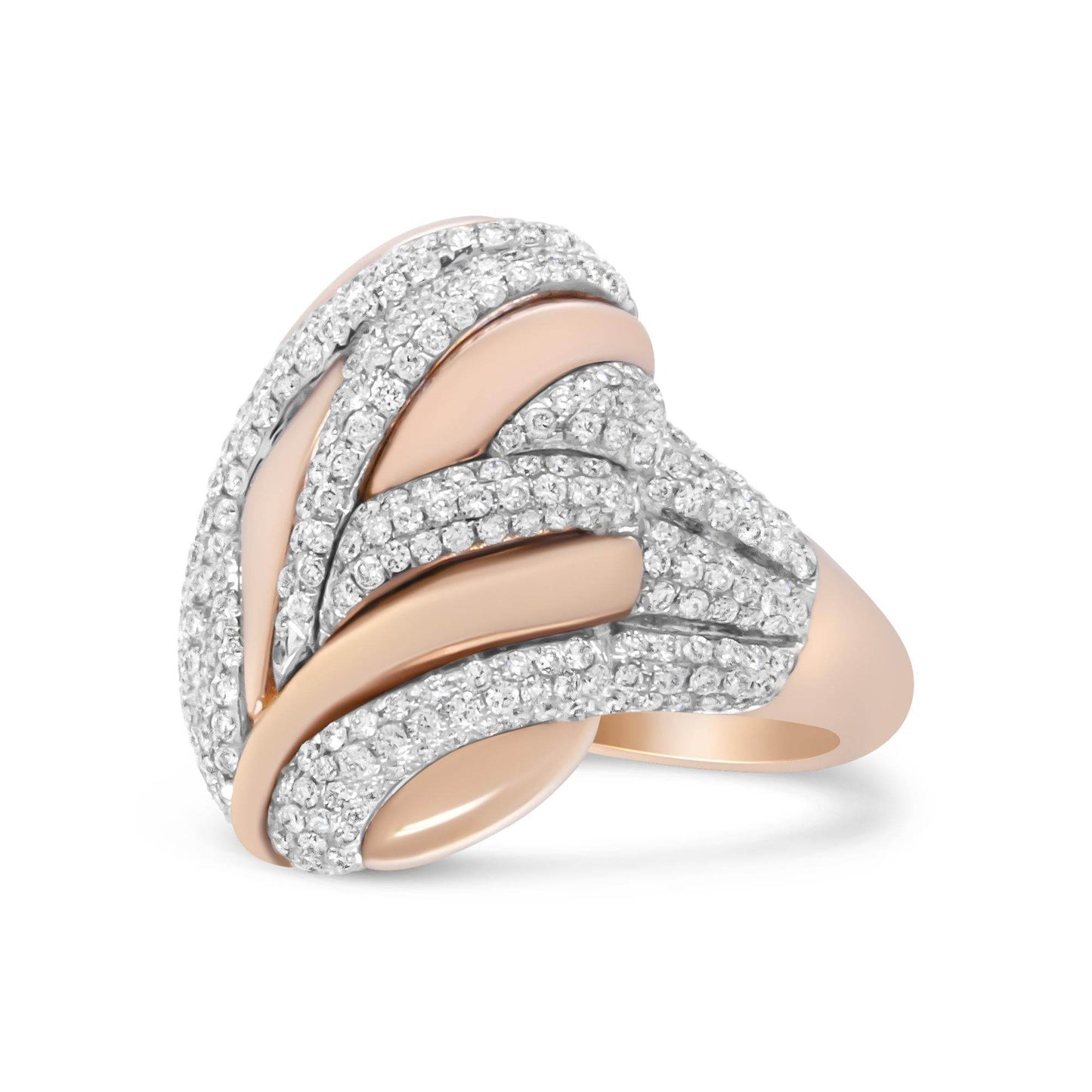 18K Rose and White Gold 1 7/8 Cttw Diamond and Gold Textured Dome Cocktail Ring (F-G Color, VS1-VS2 Clarity) - Bijoux-NYC Direct