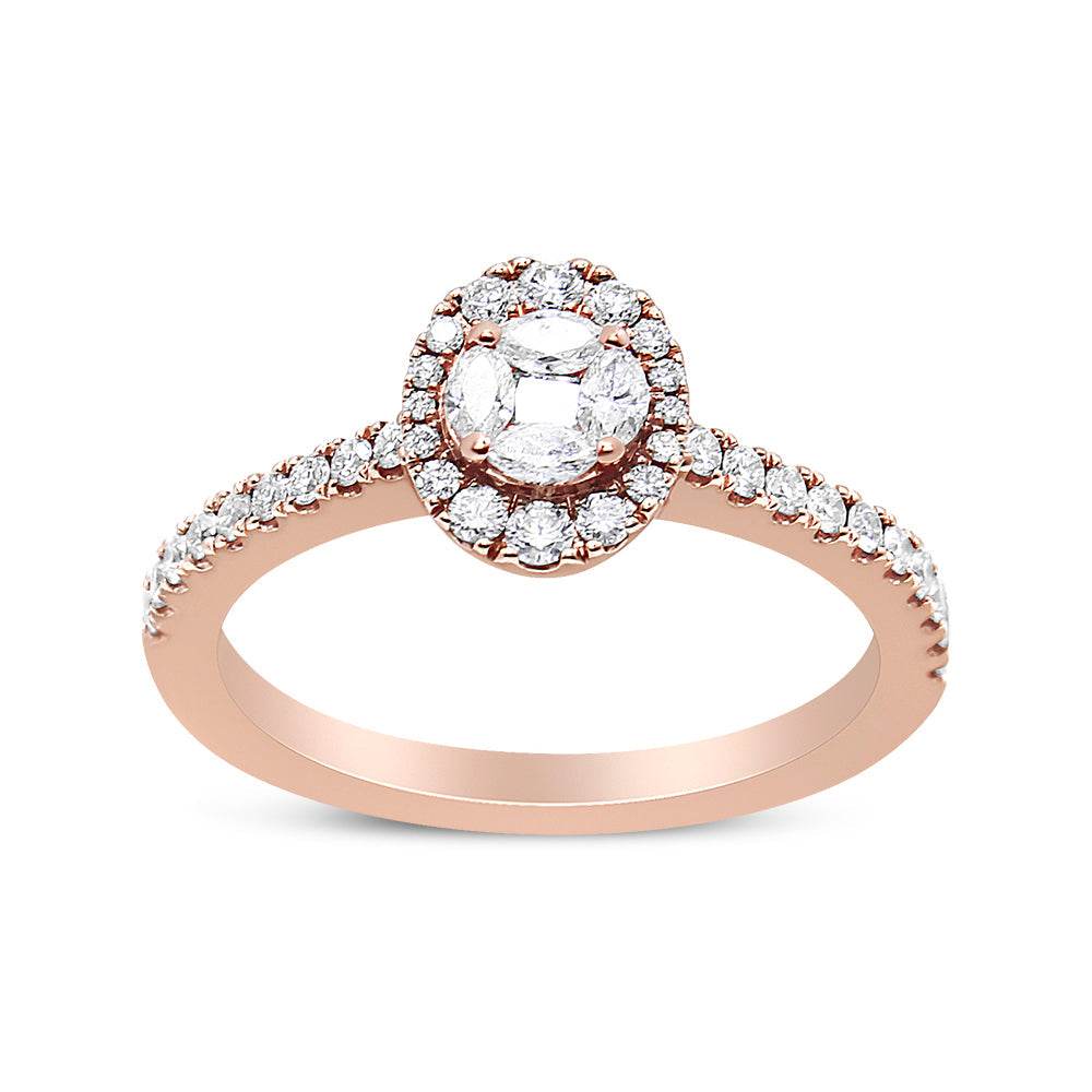 18K Rose Gold 1/2 Cttw Composite Marquise Composite Diamond Oval Shaped Halo Engagement Ring (F-G Color, VS1-VS2 Clarity) - Bijoux-NYC Direct
