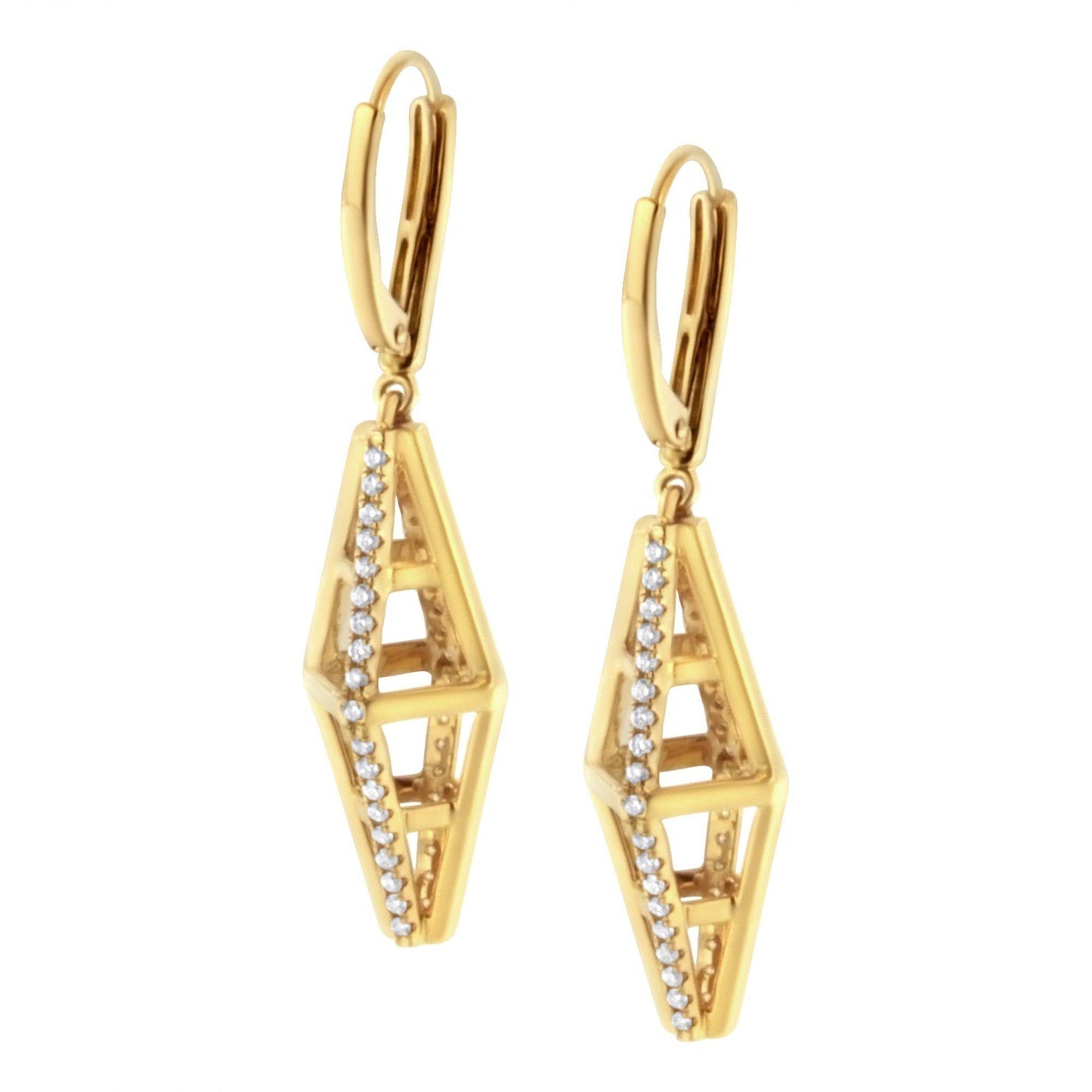 14K Yellow Gold 5/8 Cttw Diamond Geometrical Pillar Drop and Dangle Earrings (G-H Color, SI1-SI2 Clarity) - Bijoux-NYC Direct