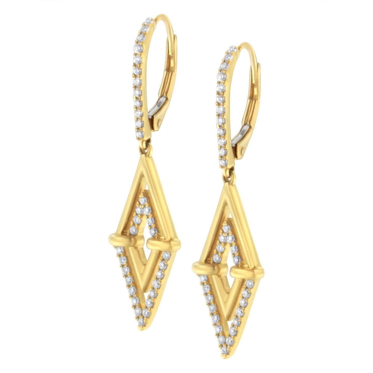 14K Yellow Gold 3/8 Cttw Double Triangle Drop and Dangle Diamond Earrings (G-H Color, SI1-SI2 Clarity) - Bijoux-NYC Direct
