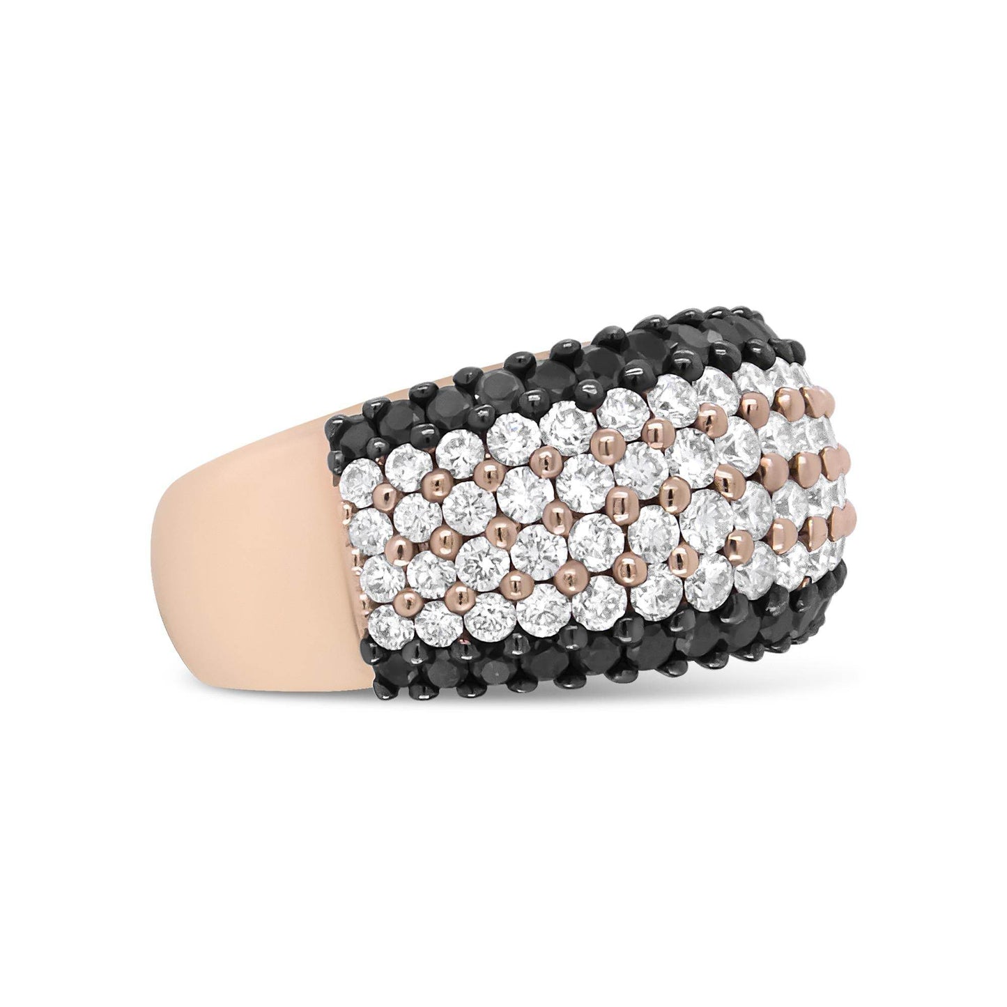 18K Rose Gold 2 1/5 Cttw Black and White Diamond 6 Row Band Ring (F-G and Black Color, VS1-VS2 Clarity) - Bijoux-NYC Direct