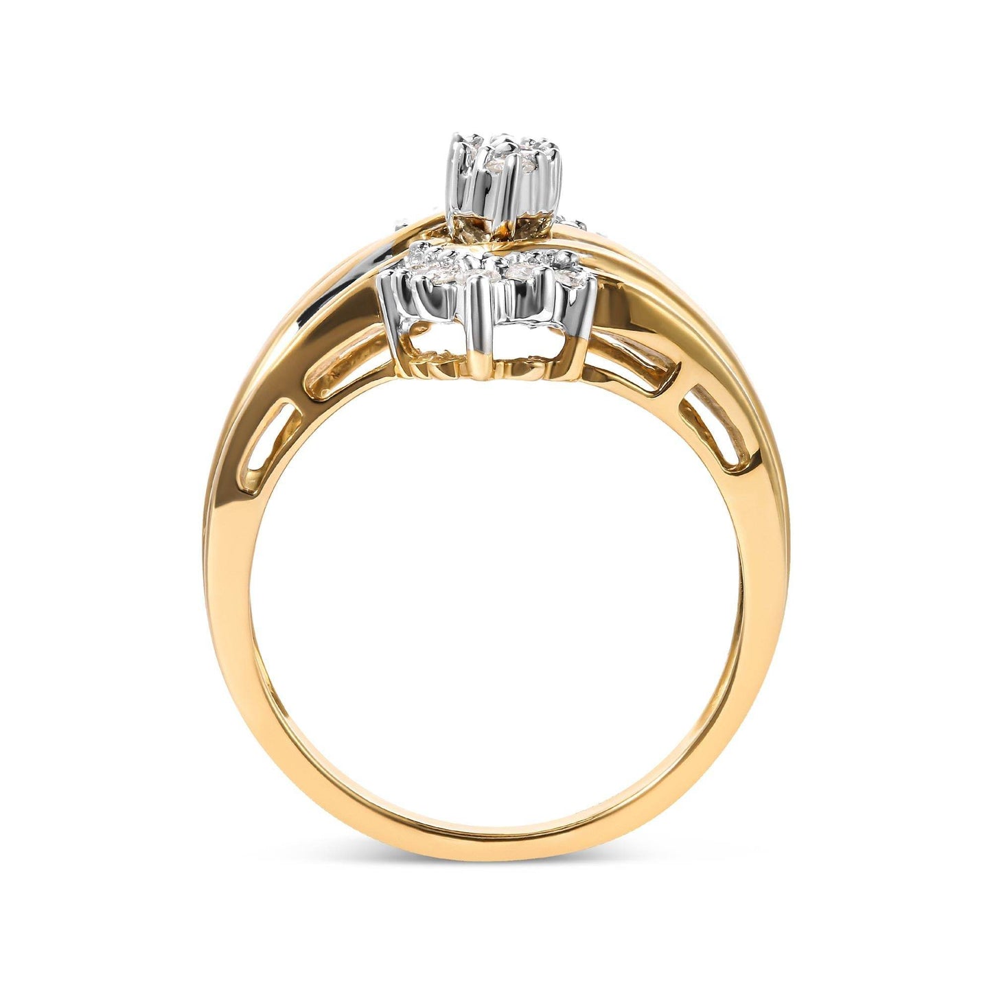 10K Two-Toned 1/2 Cttw Round And Baguette-Cut Composite Pear Head Diamond Ring (H-I Color, I2-I3 Clarity) - Bijoux-NYC Direct