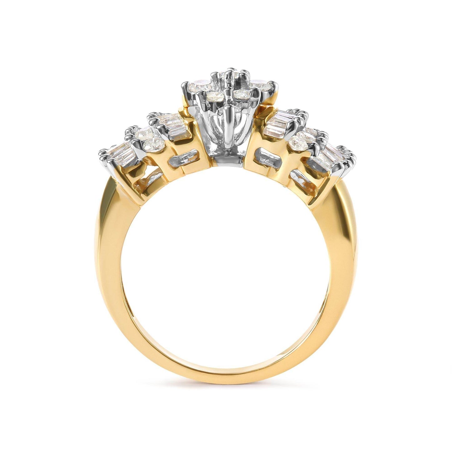 10K Yellow Gold 1.00 Cttw Diamond Starburst Ring Band (H-I Color, I1-I2 Clarity) - Bijoux-NYC Direct