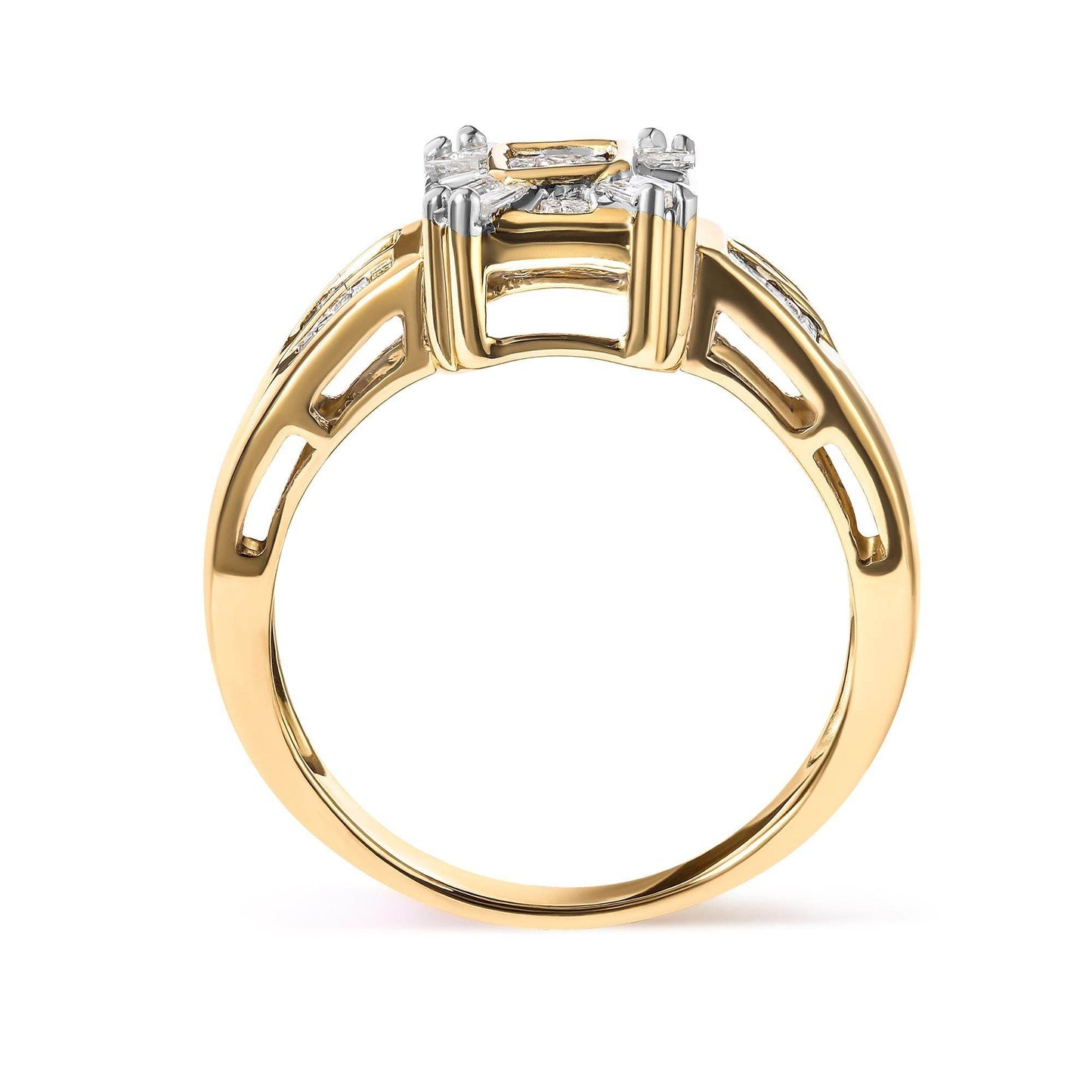 10K Yellow Gold 1/2 Cttw Diamond Composite and Halo Ring (H-I Color, SI1-SI2 Clarity) - Bijoux-NYC Direct