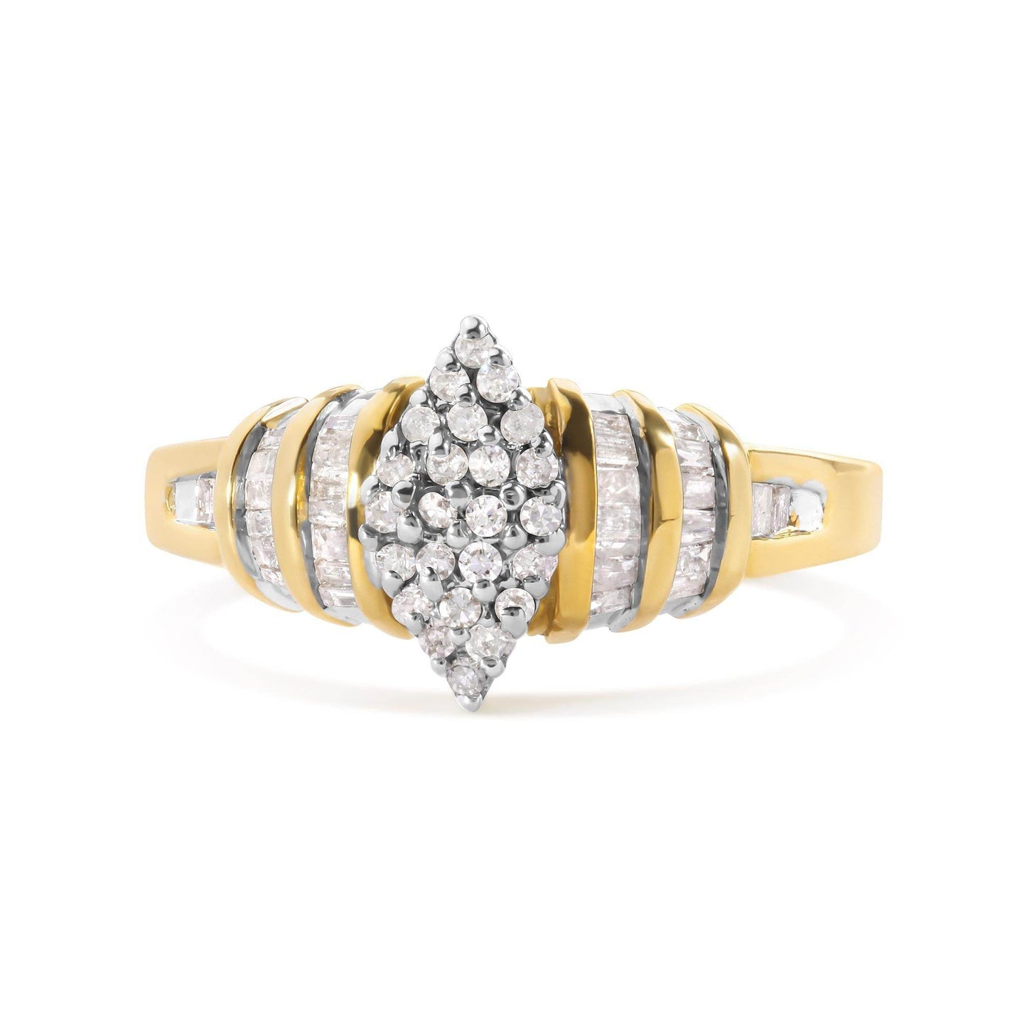 10K Yellow Gold 1/2 Cttw Diamond Pear Shaped Head and Multi Row Channel Set Shank Ring (H-I Color, SI2-I1 Clarity) - Bijoux-NYC Direct