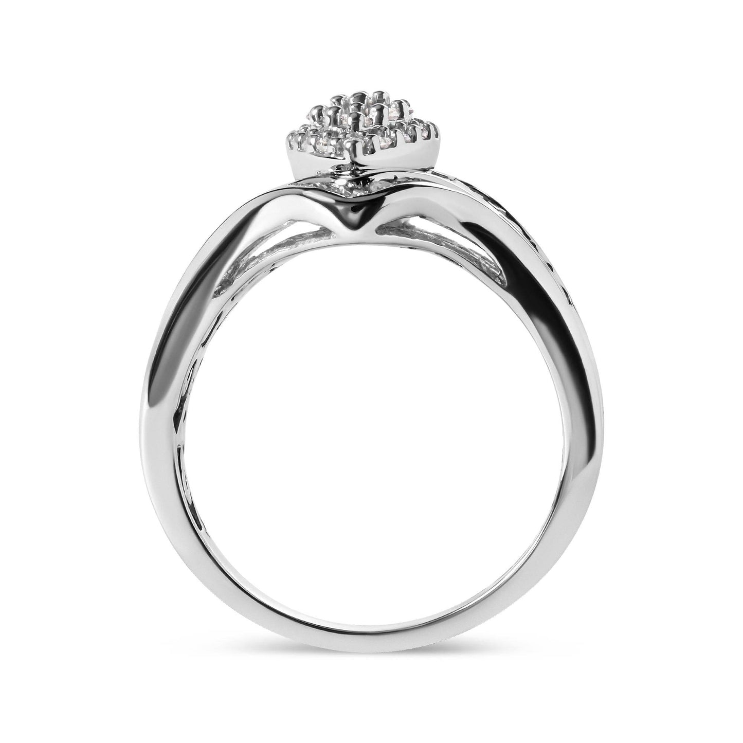14K White Gold 3/4 Cttw Round and Baguette cut Diamond Cluster Ring (H-I Color, I1-I2 Clarity) - Bijoux-NYC Direct