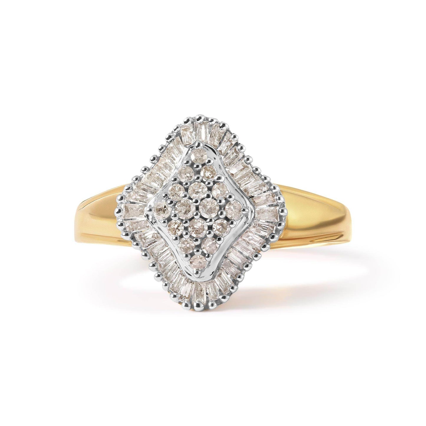 10K Yellow Gold 1/2 Cttw Round And Baguette-cut Diamond Rhombus Head and Halo Ring (I-J Color, I1-I2 Clarity) - Bijoux-NYC Direct