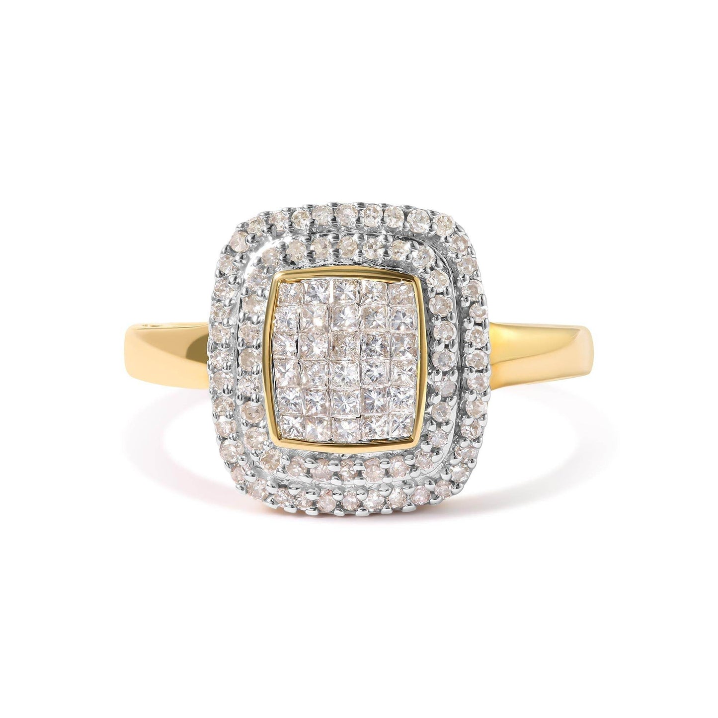 10K Yellow Gold 1/2 cttw Round and Princess Diamond Composite Head and Halo Ring (H-I Color, SI1-SI2 Clarity) - Bijoux-NYC Direct