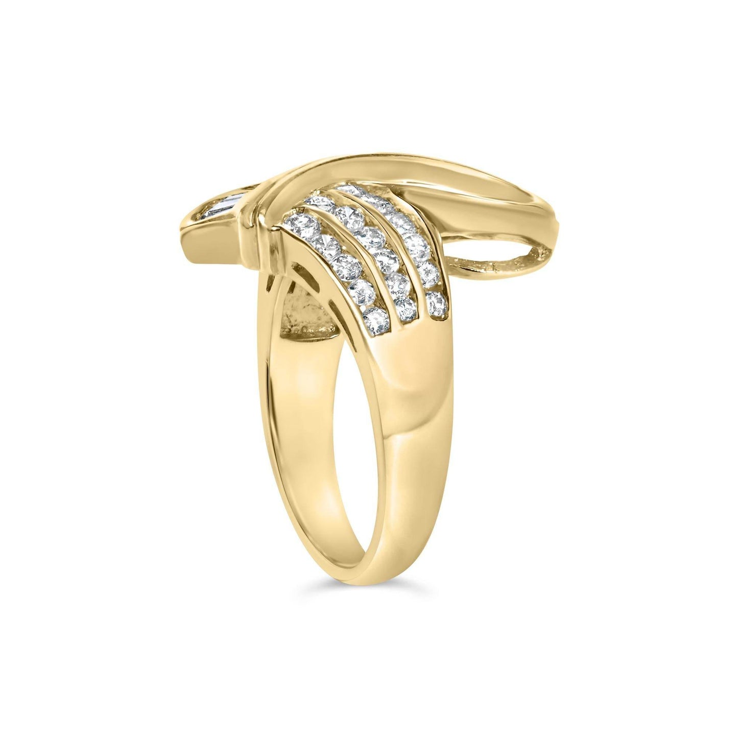14K Yellow Gold 1 1/3 Cttw Channel Set Diamond Bypass Cocktail Ring (J-K Color, I1-I2 Clarity) - Ring Size 7 - Bijoux-NYC Direct