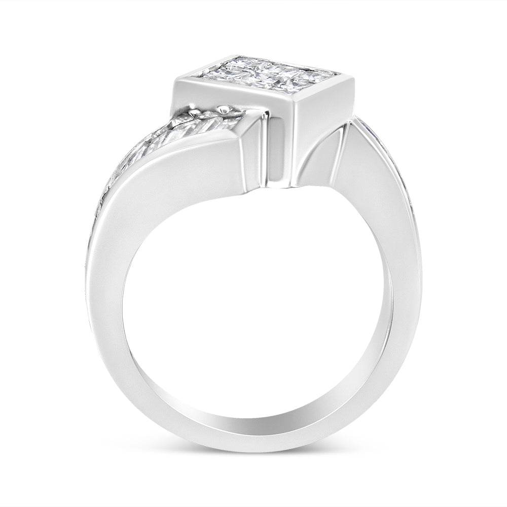 14K White Gold 2 1/5 Cttw Invisible-Set Princess and Channel-Set Baguette Diamond Bypass Kite-Set Ring (G-H Color, VS2-SI1 Clarity) - Bijoux-NYC Direct