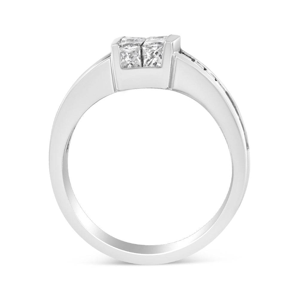 14K White Gold 2 3/4 Cttw Invisible-Set Princess and Channel-Set Baguette Diamond Step Up Cocktail Ring (G-H Color, SI1-SI2 Clarity) - Bijoux-NYC Direct