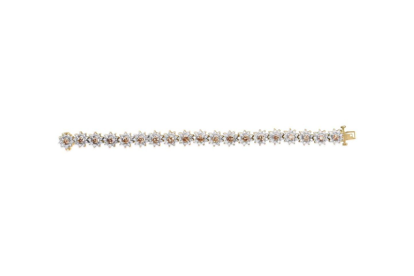 14K Yellow Gold 8.00 Cttw Champagne Diamond Floral Cluster Halo Link Bracelet (H-I Color, I1-I2 Clarity) - Bijoux-NYC Direct
