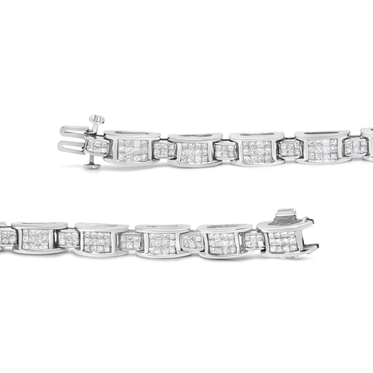 14K White Gold 5.0 Cttw Princess Cut Diamond Invisible Set Alternating Size D Shaped Links Tennis Bracelet (H-I Color, SI2-I1 Clarity) - 7” - Bijoux-NYC Direct