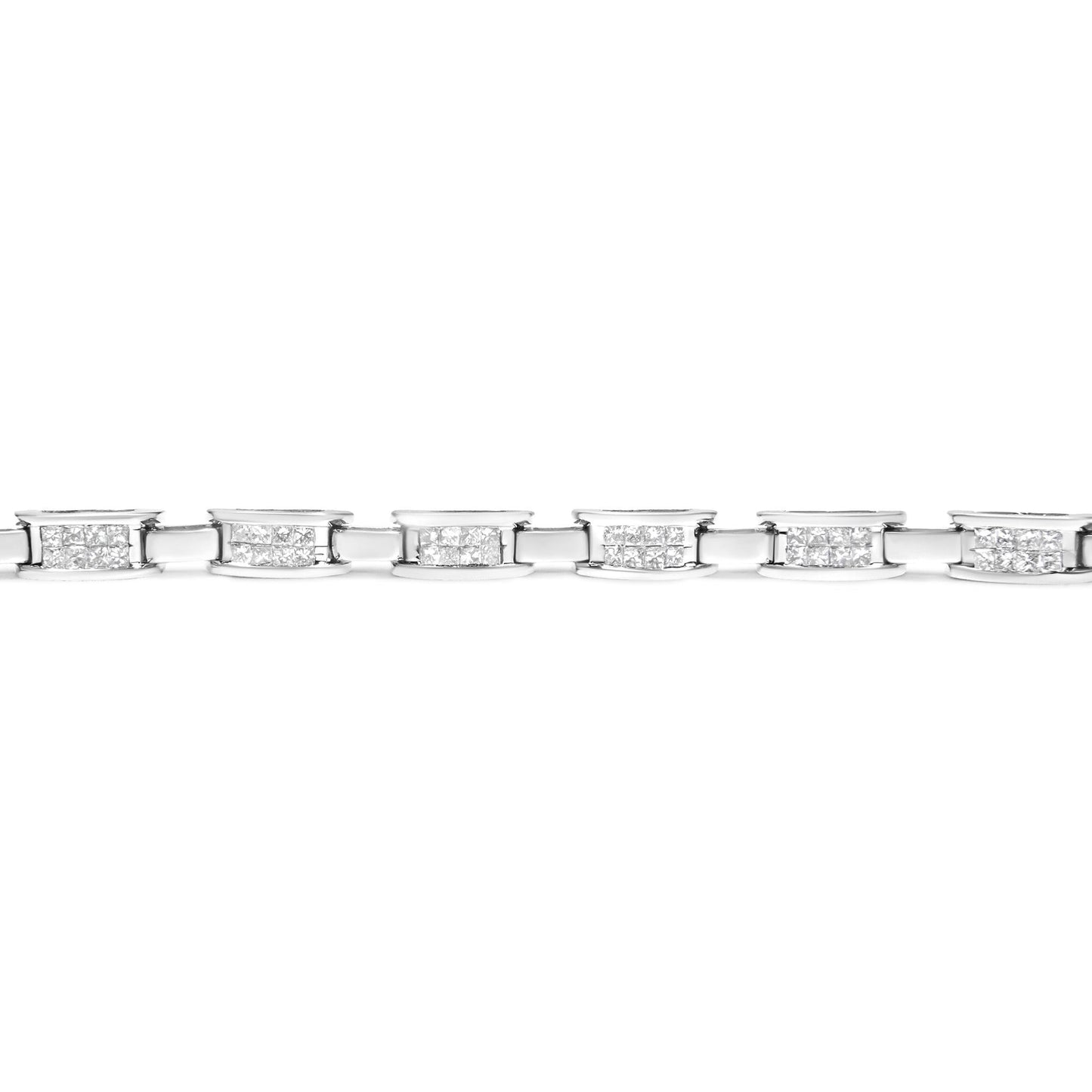 14K White Gold 2.0 Cttw Princess Cut Invisible Set Diamond Rectangular Link Bracelet (I-J Color, I1-I2 Clarity) - 7.25" - Bijoux-NYC Direct