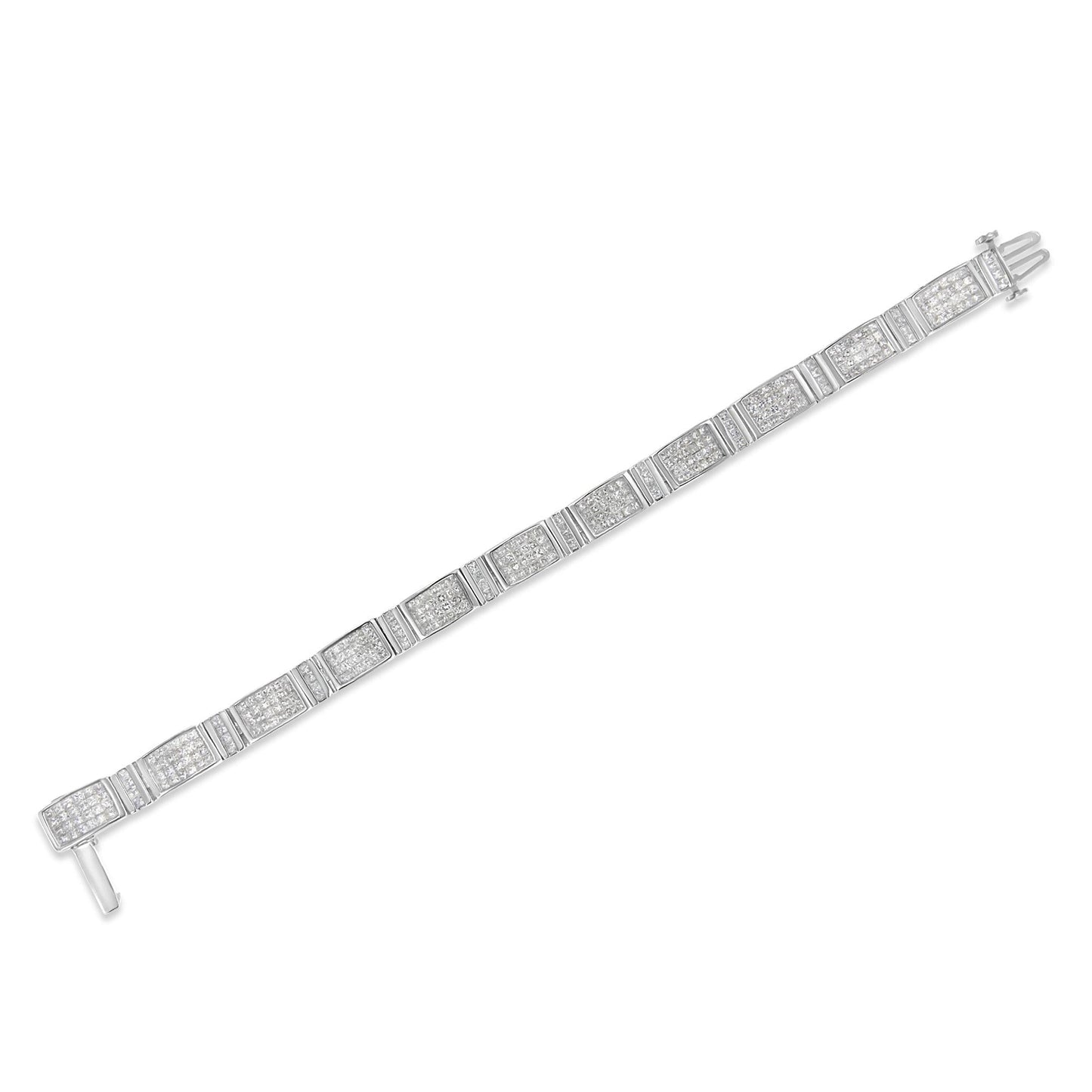 14K White Gold 7.0 Cttw Princess Cut Diamond 7" Alternating Vertical and Horizontal Rectangular Link Tennis Bracelet (H-I Color, SI2-I1 Clarity) - Bijoux-NYC Direct