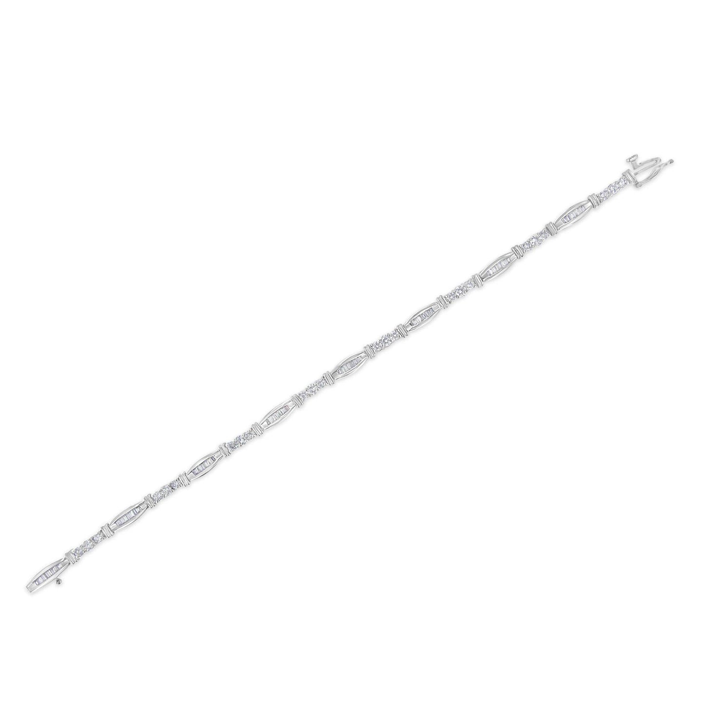 10K White Gold Geometric Pattern Diamond Tennis Bracelet (3 cttw, H-I Color, SI2-I1 Clarity) - Bijoux-NYC Direct