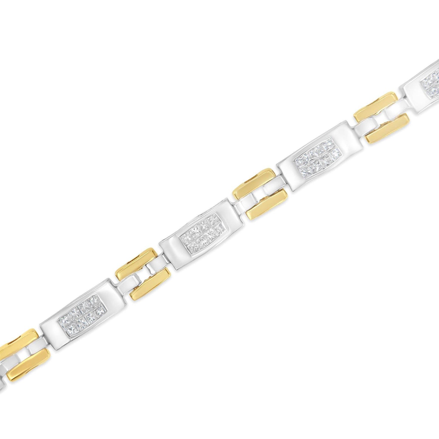 10K Two-Tone Gold Princess Cut Diamond Geo Link Bracelet (1.00 cttw, H-I Color, SI1-SI2 Clarity) - Bijoux-NYC Direct
