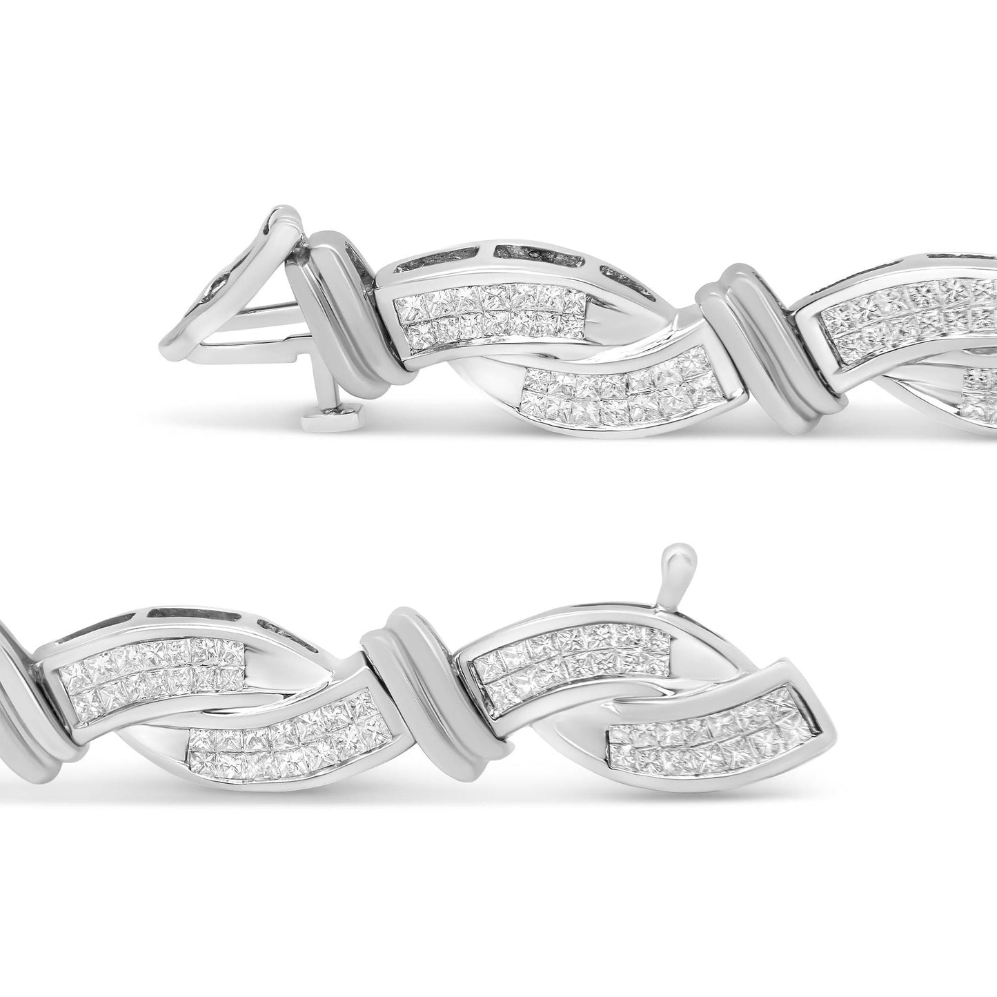 14K White Gold 4.0 Cttw Invisble Set Princess-Cut Diamond Wave Style Link Bracelet (H-I Color, SI2-I1 Clarity) - 7" - Bijoux-NYC Direct