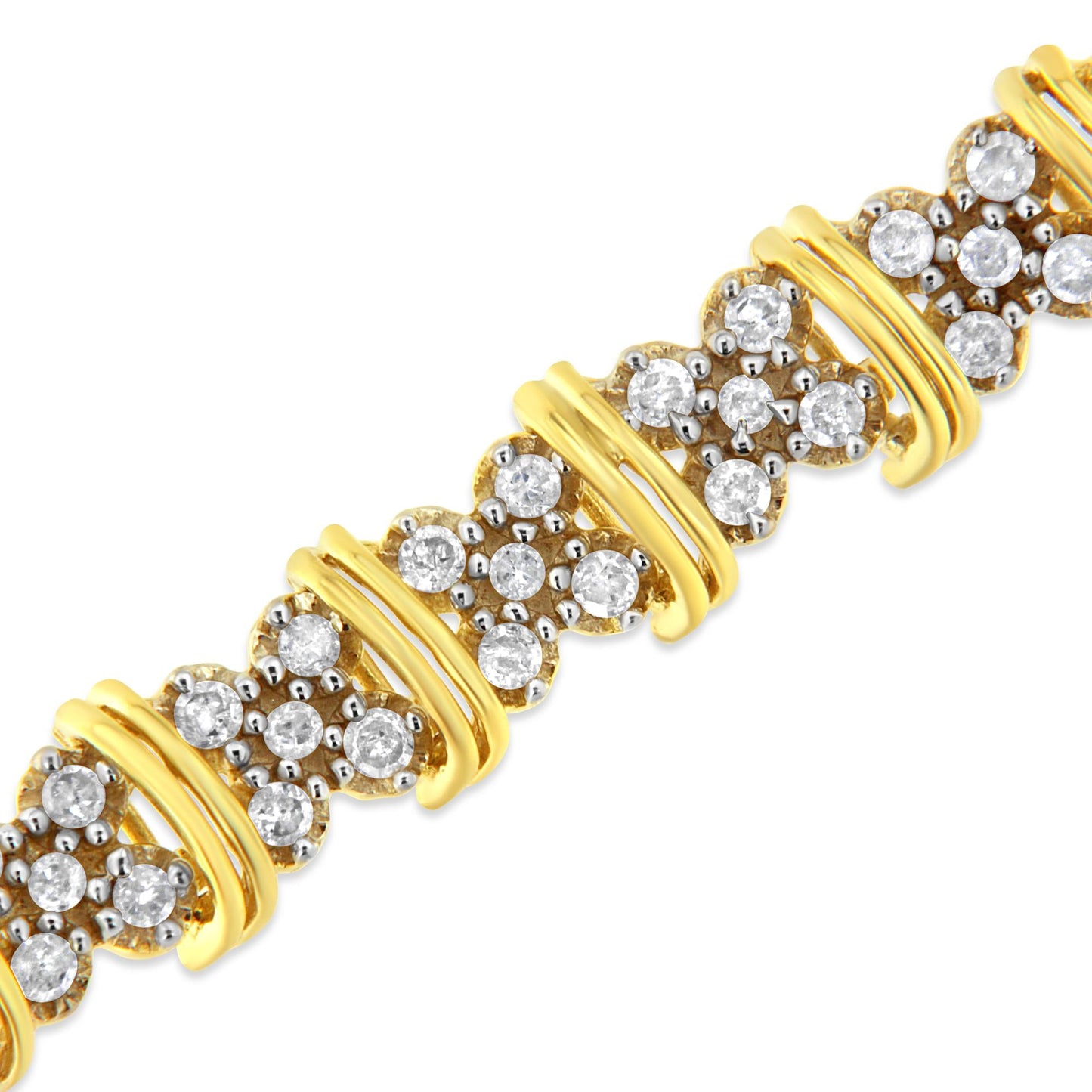 10K Yellow Gold Plated .925 Sterling Silver 2.0 Cttw Round Diamond Cluster "X" Shaped Link Bracelet (H-I Color, I3 Clarity) - 7" - Bijoux-NYC Direct