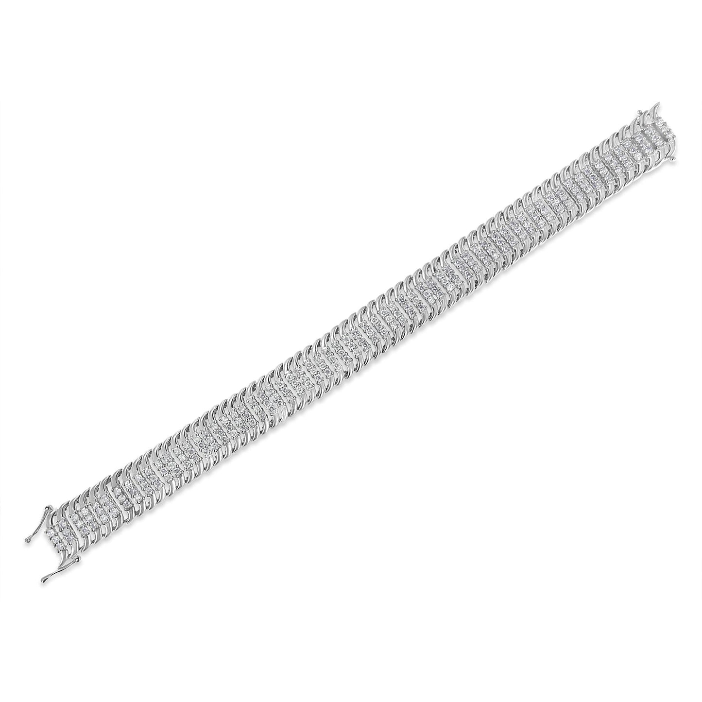 14K White Gold 5.0 Cttw Round Brilliant Cut Diamond 7" S Wave Serpentine Tennis Bracelet (H-I Color, I1-I2 Clarity) - Bijoux-NYC Direct
